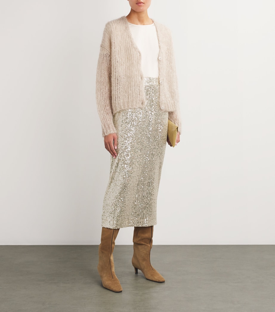 Sequinned Midi Skirt SILVER Image 2