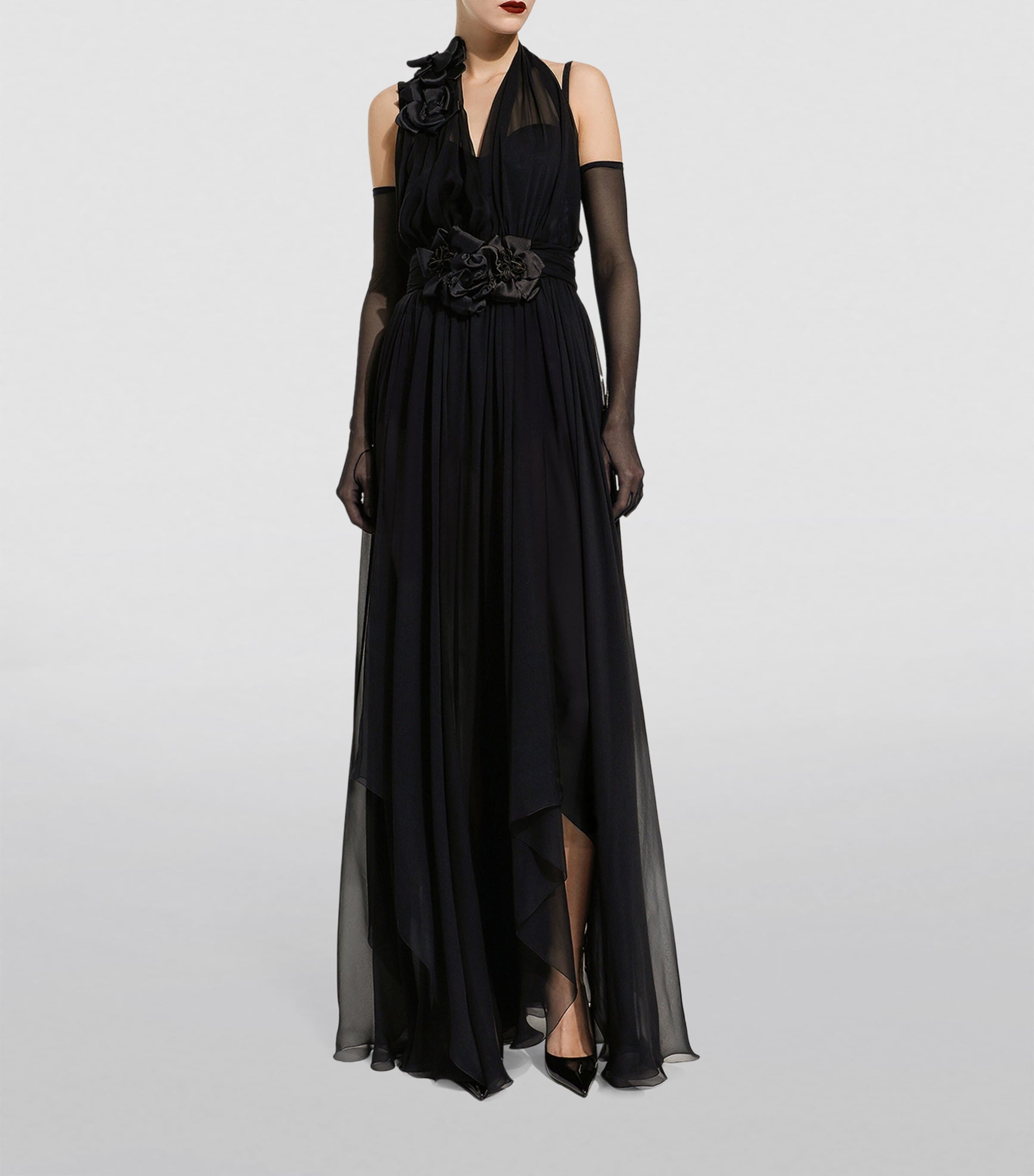 Dolce&Gabbana Womens Silk Rose Halterneck Gown Black Image 2