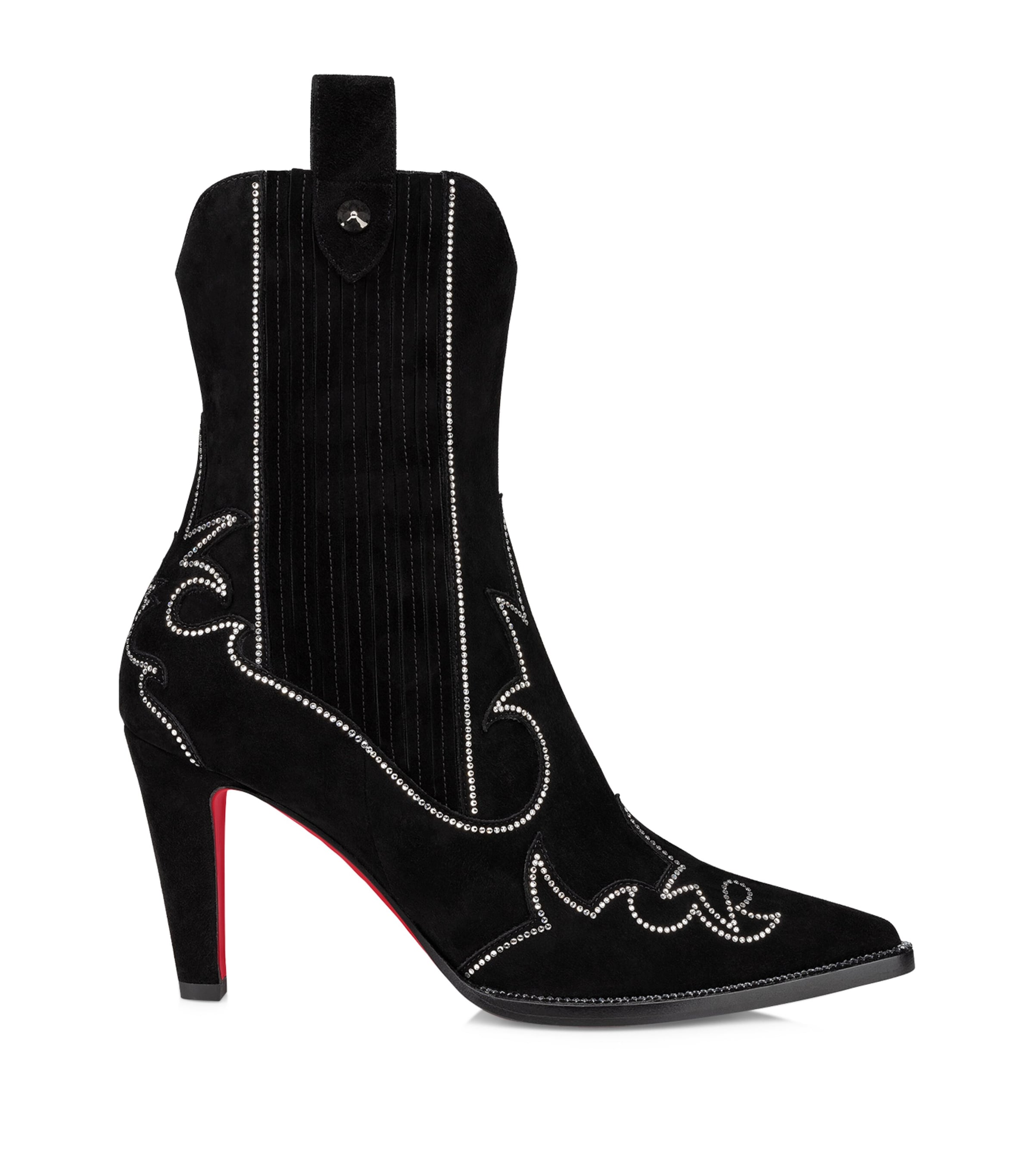 Shop Christian Louboutin Santiagag Strass Velour Ankle Boots 85 In Black