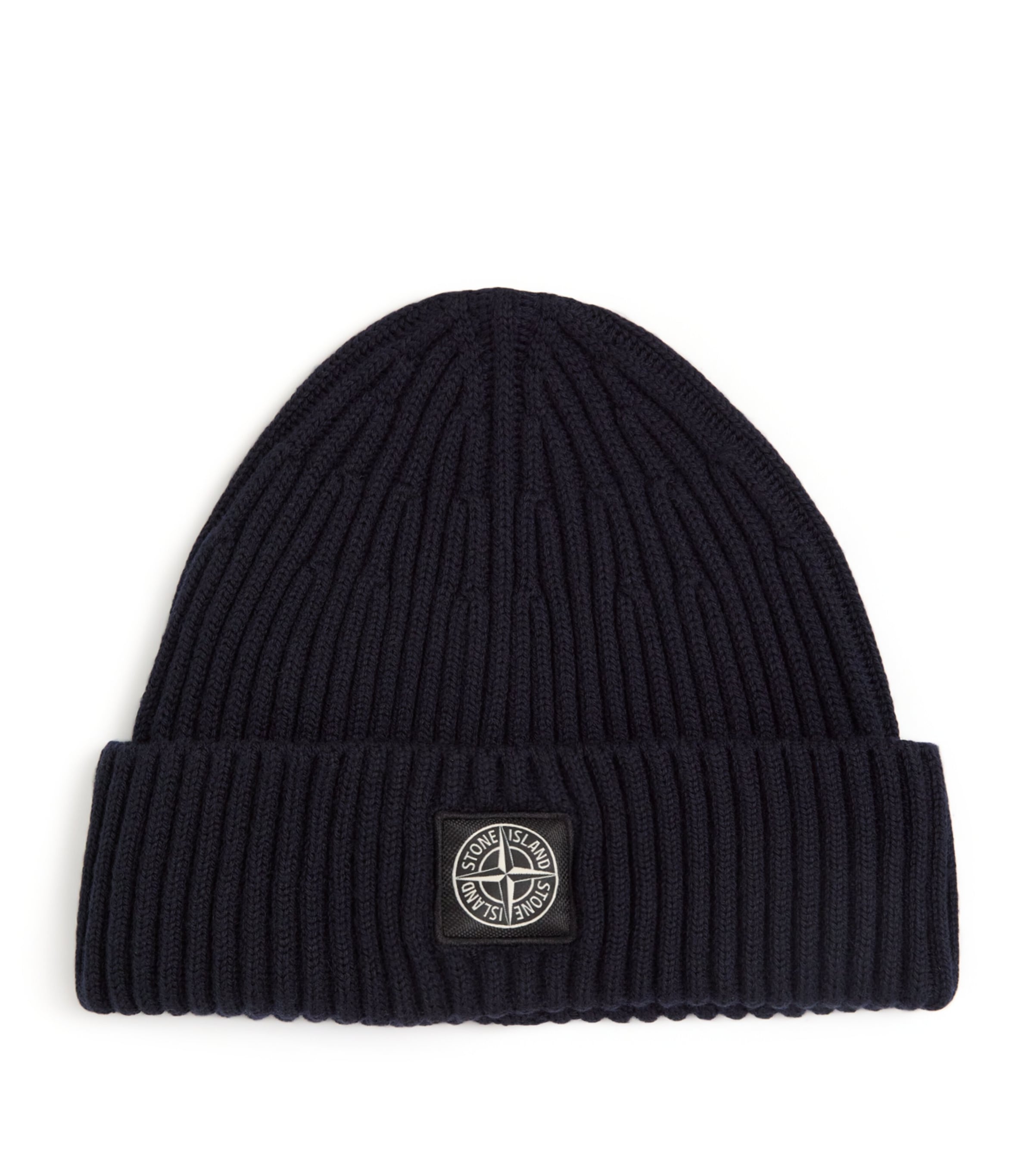 Stone Island L Beanie Hat With Logo Patch In Blue