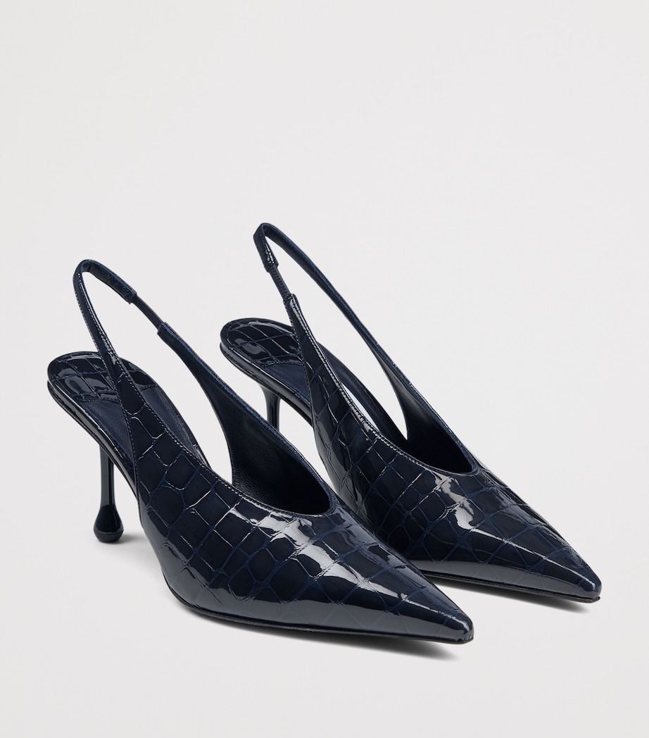 Jimmy Choo Isa 80 Croc-Embossed Leather Slingback Pumps Marine Image 2