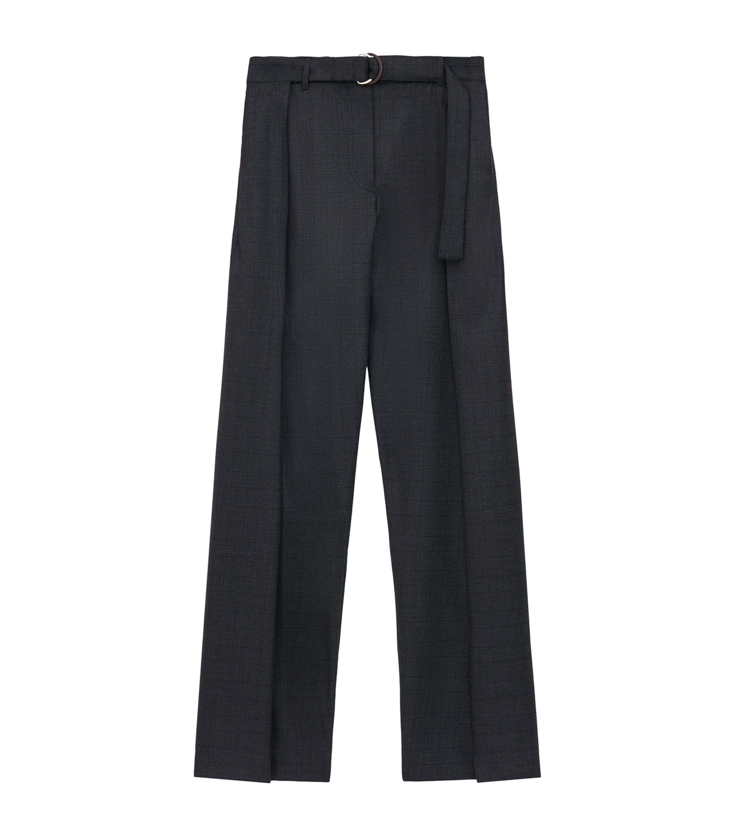 Wool Check Belted Trousers DARK GREY Image 1
