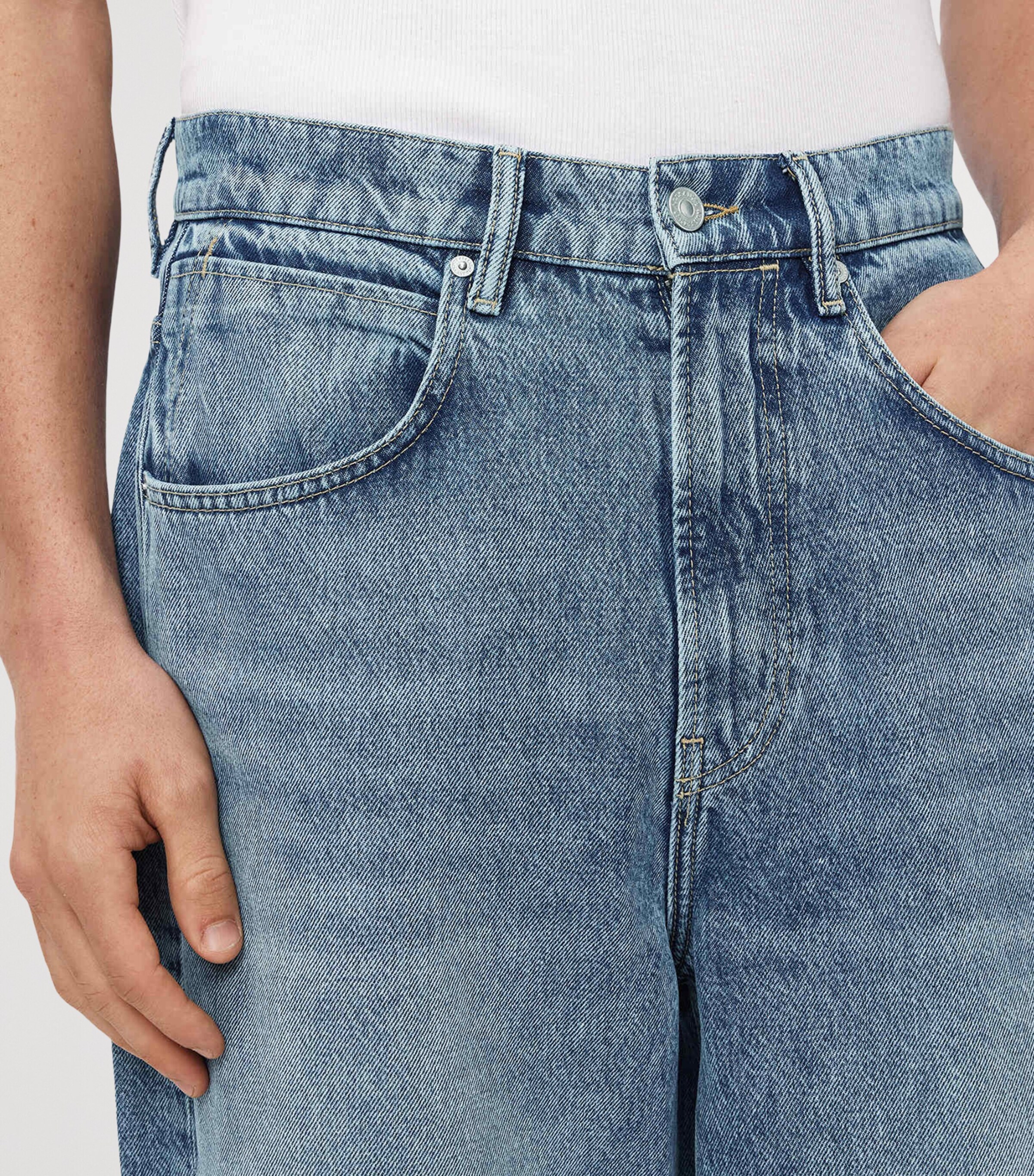 AllSaints Mens Rivet Straight Jeans Light Indigo Image 6