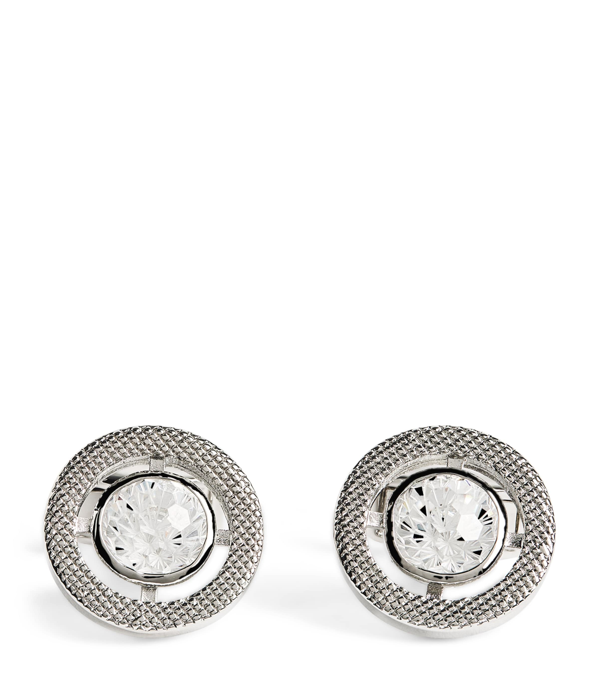 Tateossian Rhodium-plated Cubic Zirconia Halo Round Cufflinks In Transparent