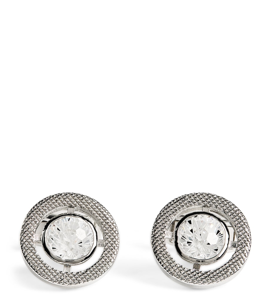 Rhodium-Plated Cubic Zirconia Halo Round Cufflinks CLEAR Image 1