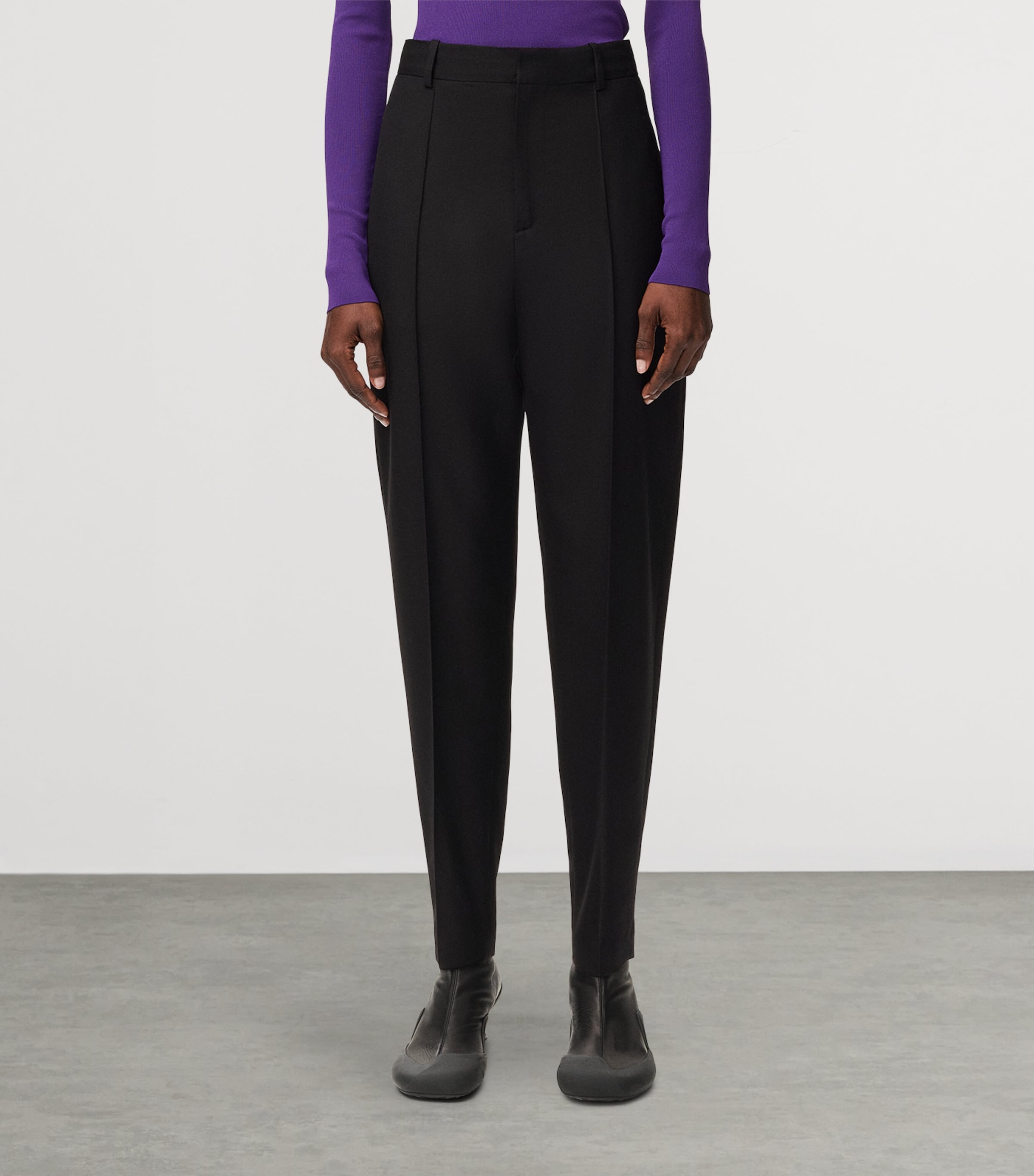 LOEWE Womens Wool-Blend Tapered Trousers Black Image 3