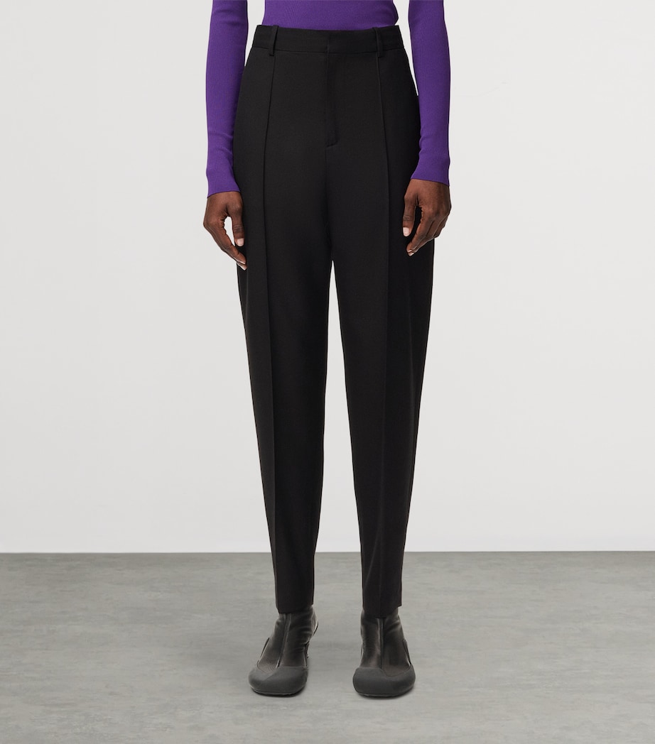 LOEWE Womens Wool-Blend Tapered Trousers Black Image 3