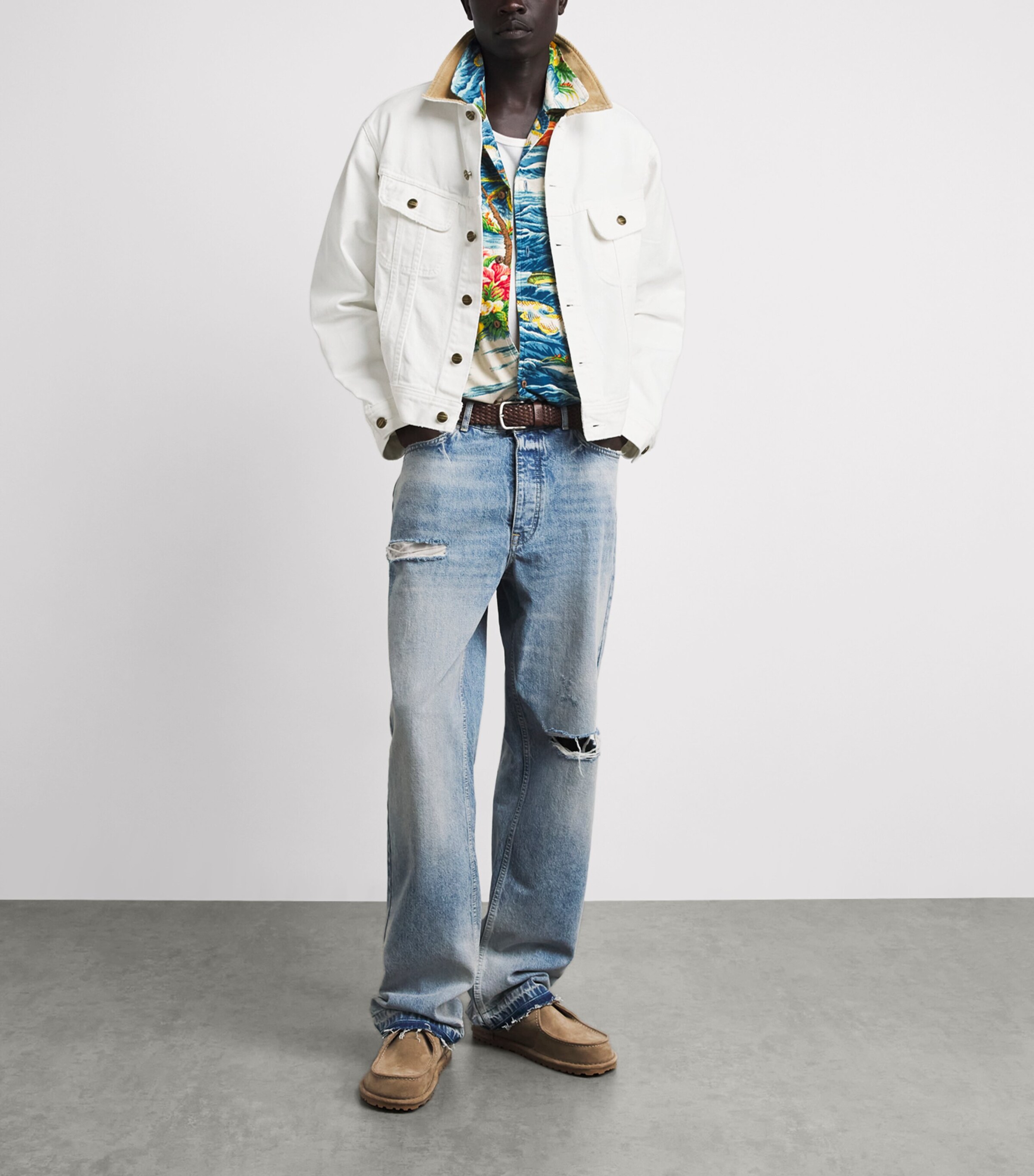 Cherry Los Angeles Mens Denim Trucker Jacket Vintage White Image 2