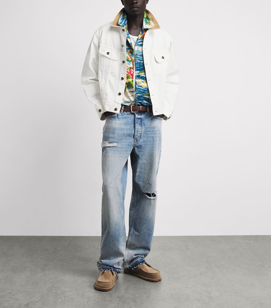 Cherry Los Angeles Mens Denim Trucker Jacket Vintage White Image 2