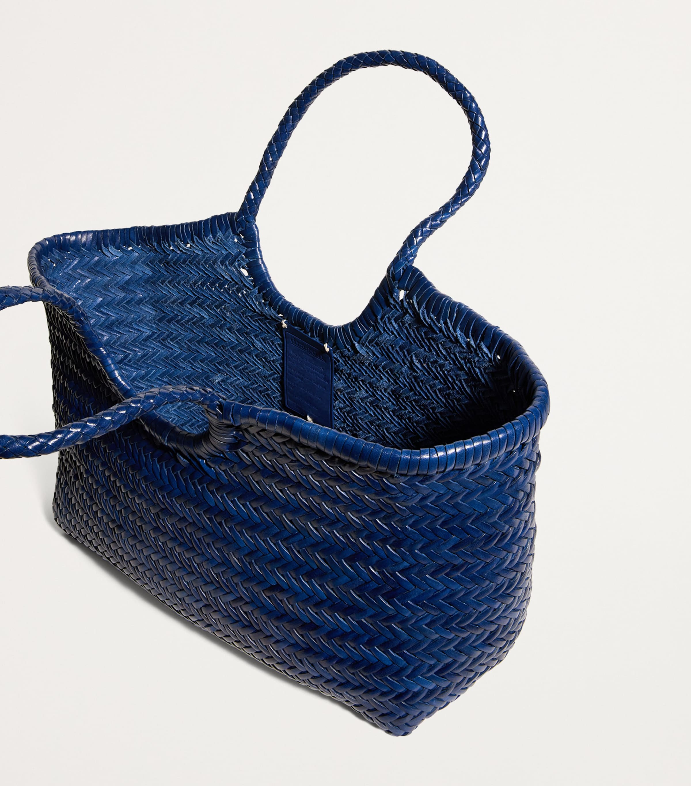 Large Leather Woven Nantucket Tote Bag NAVY Image 4