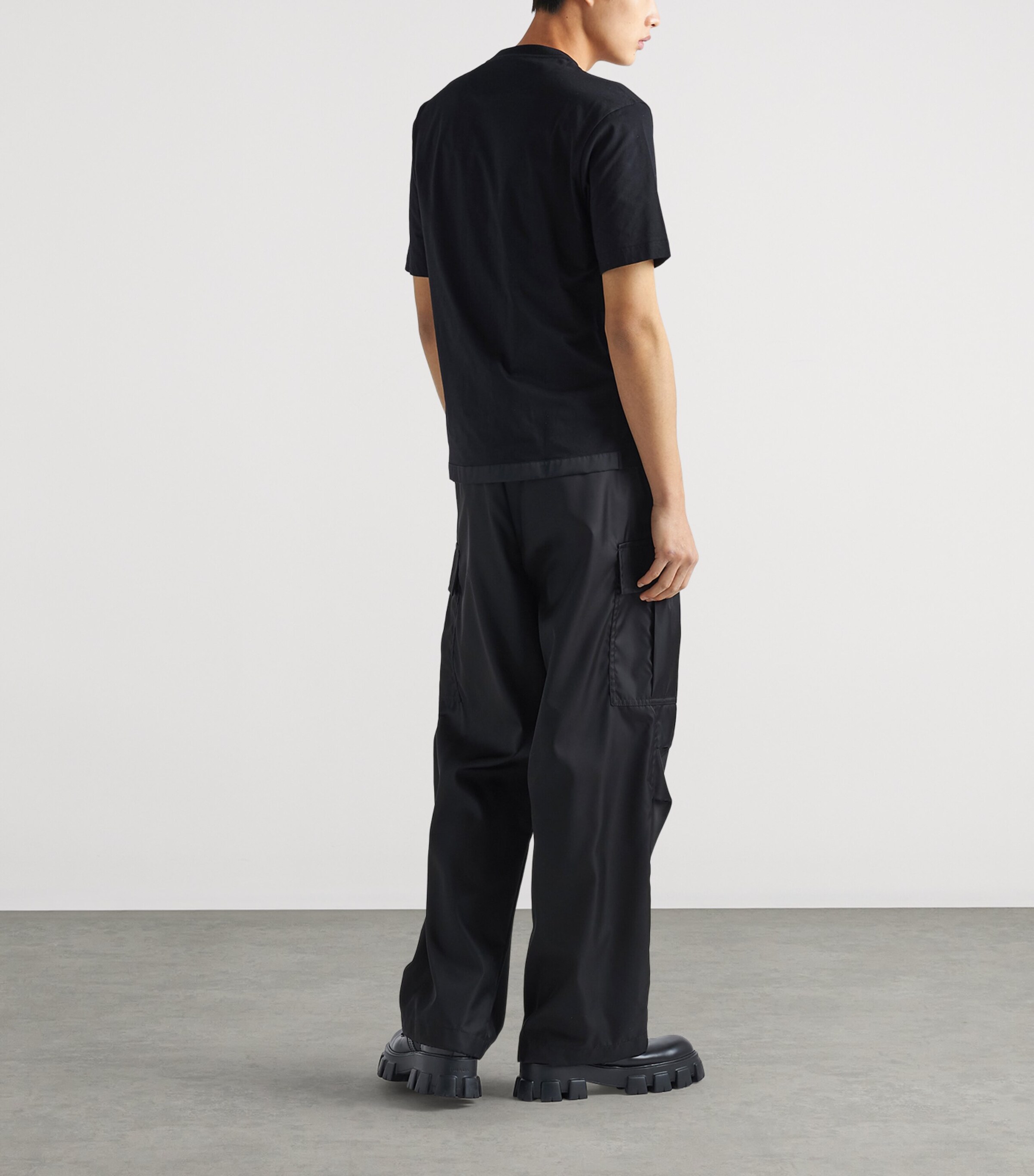 Prada Mens Cotton and Re-Nylon Pocket T-Shirt Black Image 4