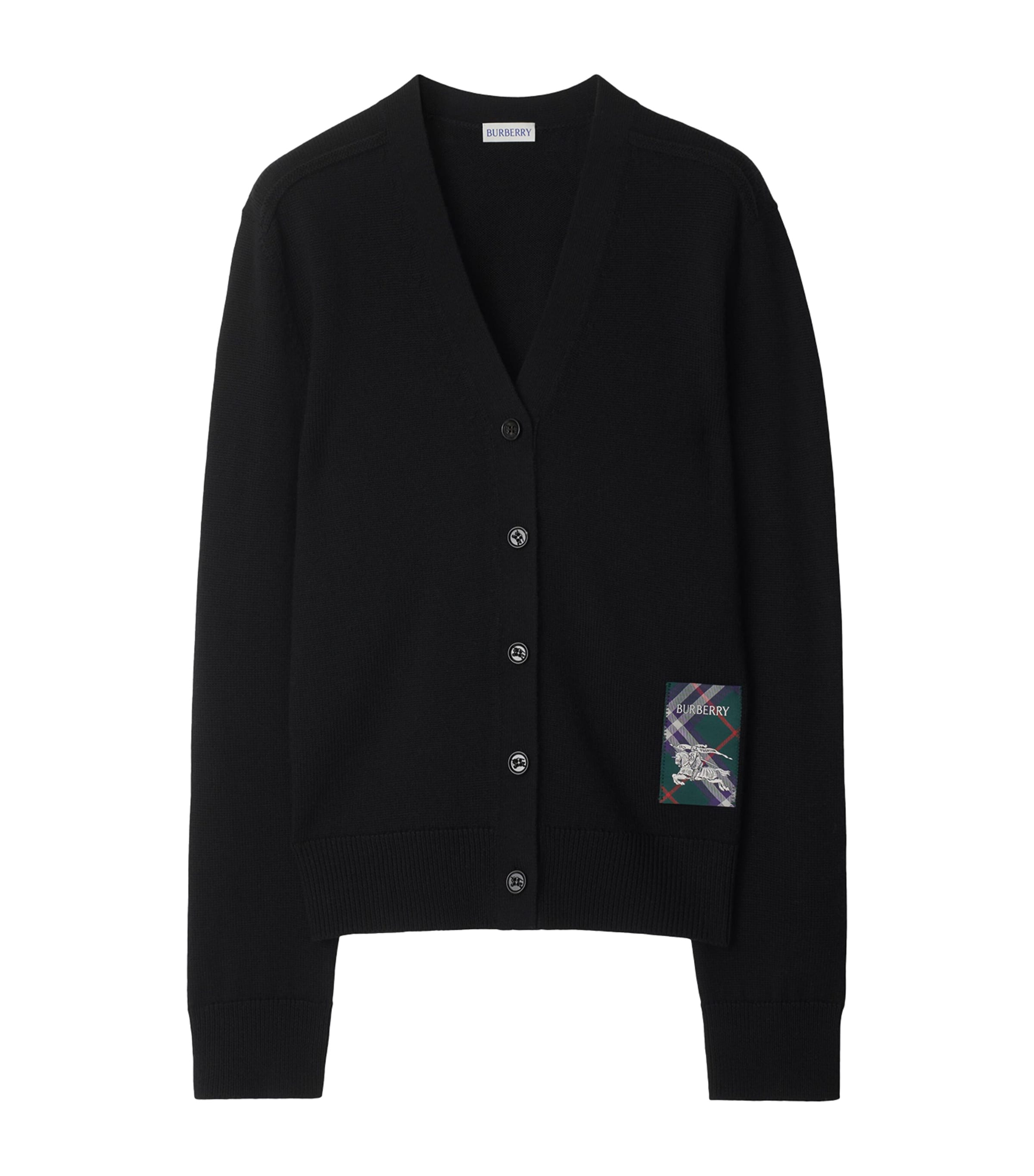 Burberry Check Label Wool Cardigan In Black