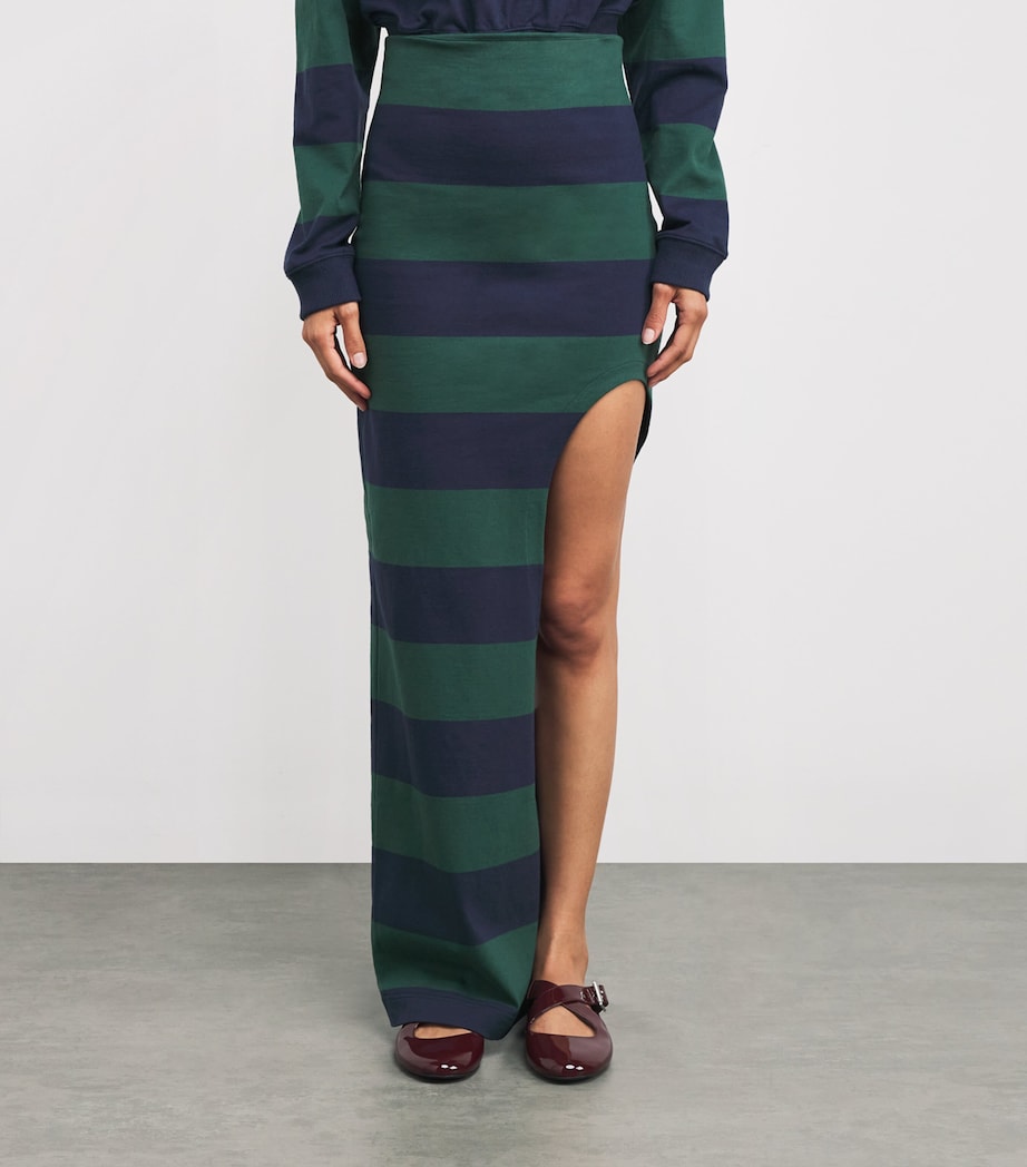 Cotton Stripe Cut-Out Maxi Skirt EMERALD GREEN/NAVY Image 3