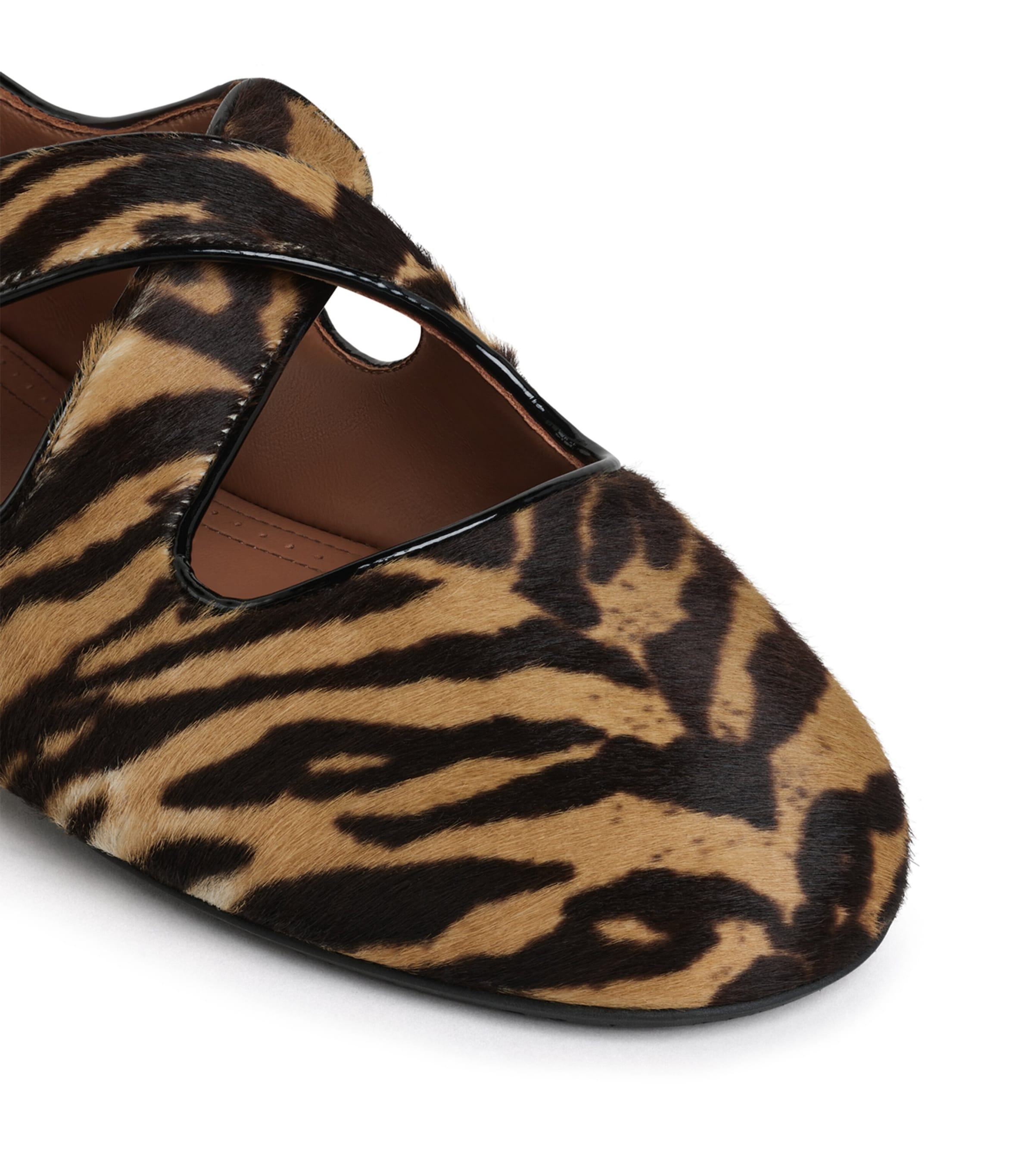 Calf Hair Tiger-Print Criss-Cross Ballet Flats NATUREL Image 4
