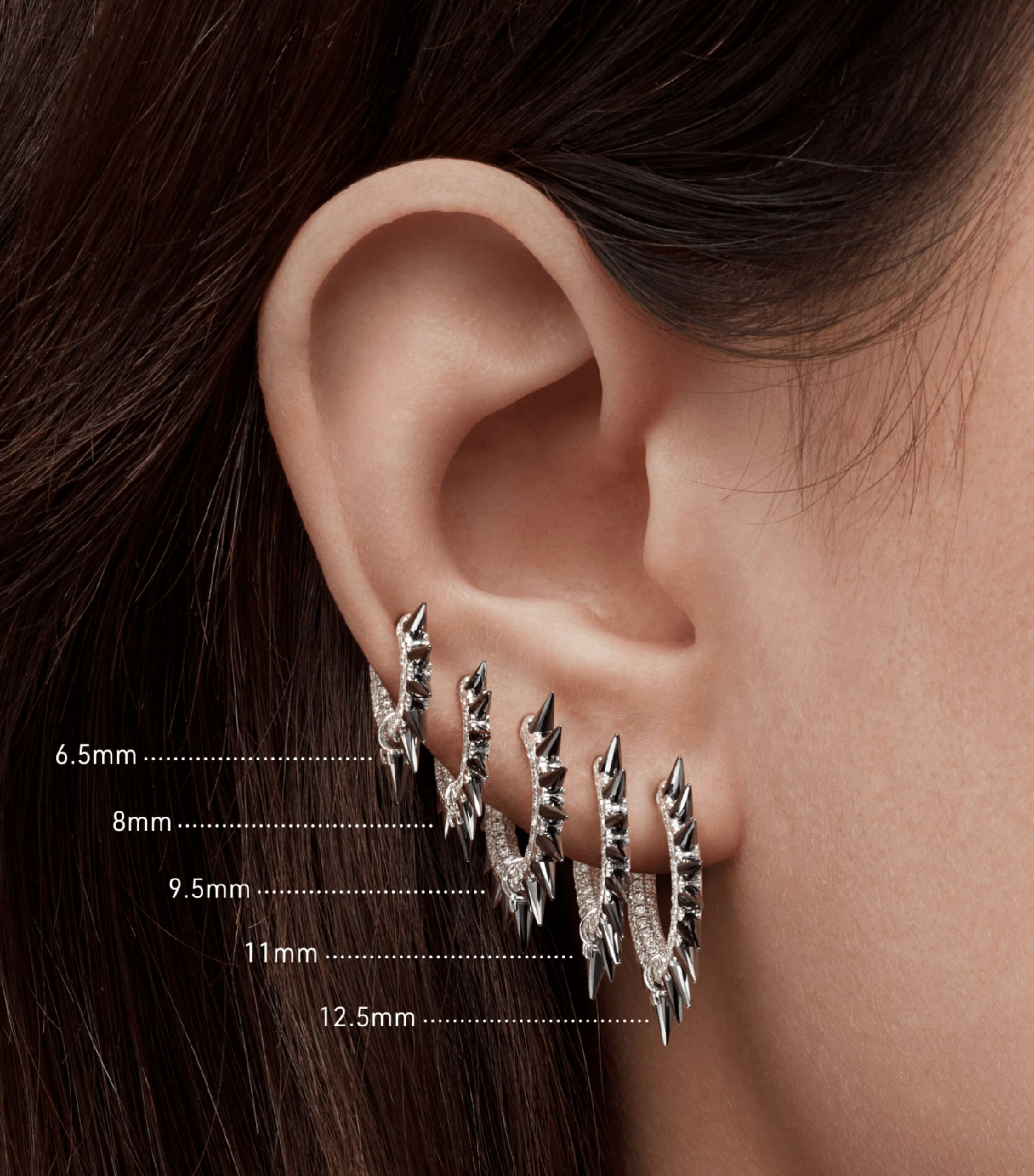 Maria Tash White Gold Black Moissanite Mohawk and Diamond Pavé Hoop Earring (12.5mm) White Gold Image 2