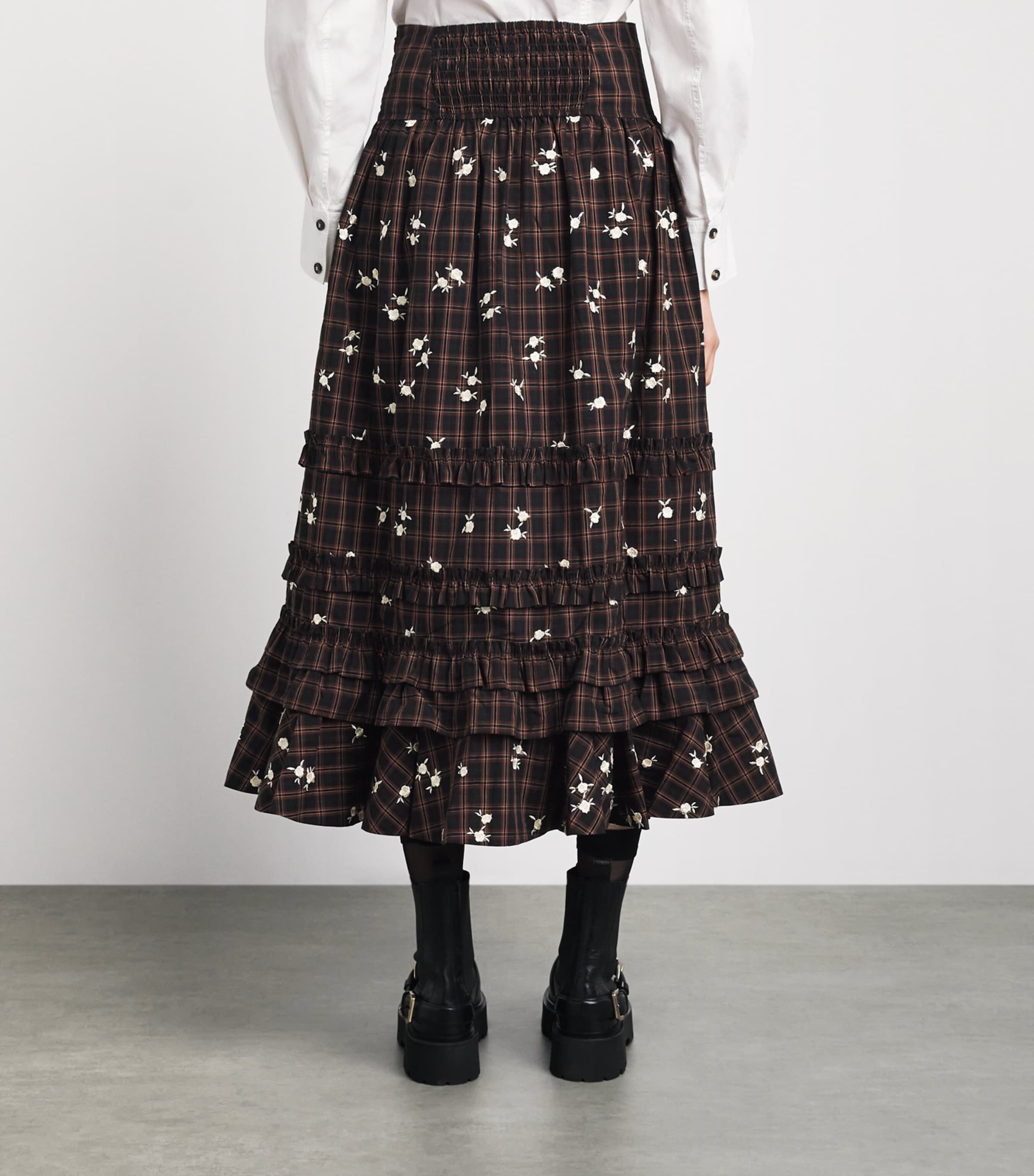 GANNI Womens Organic Cotton Printed Midi Skirt Cappuccino Image 5