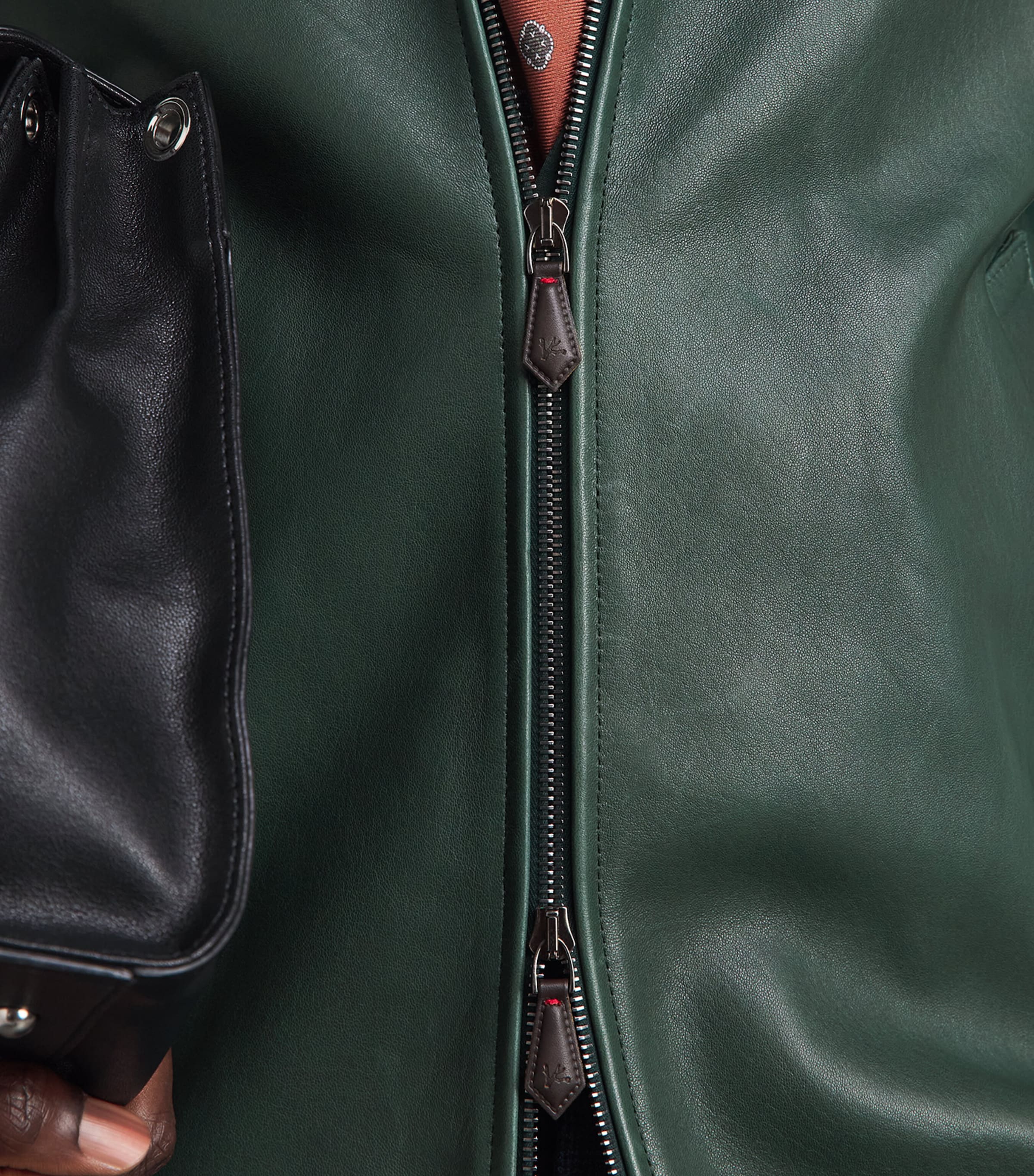 Isaia Mens Lambskin Varsity Bomber Jacket Image 3