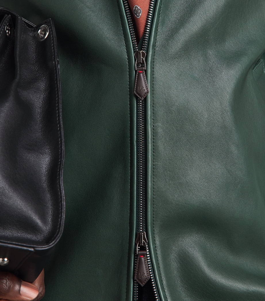 Isaia Mens Lambskin Varsity Bomber Jacket Image 3