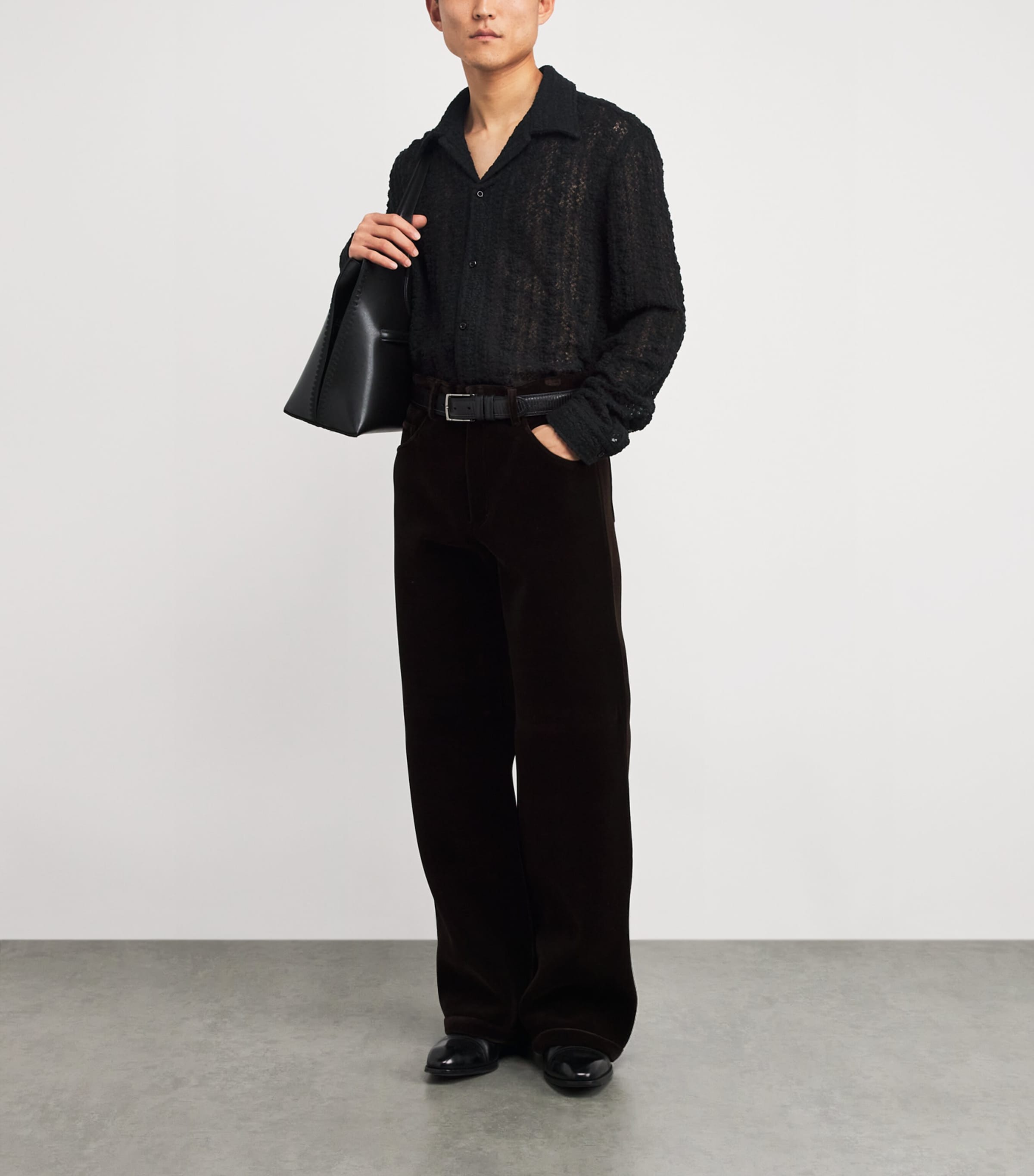 Séfr Mens Wool-Blend Lace Jagou Shirt Lace Black Wool Image 2