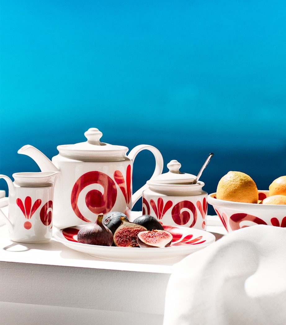 Porcelain Kallos Tea Set DEEP RED ON WHITE Image 3
