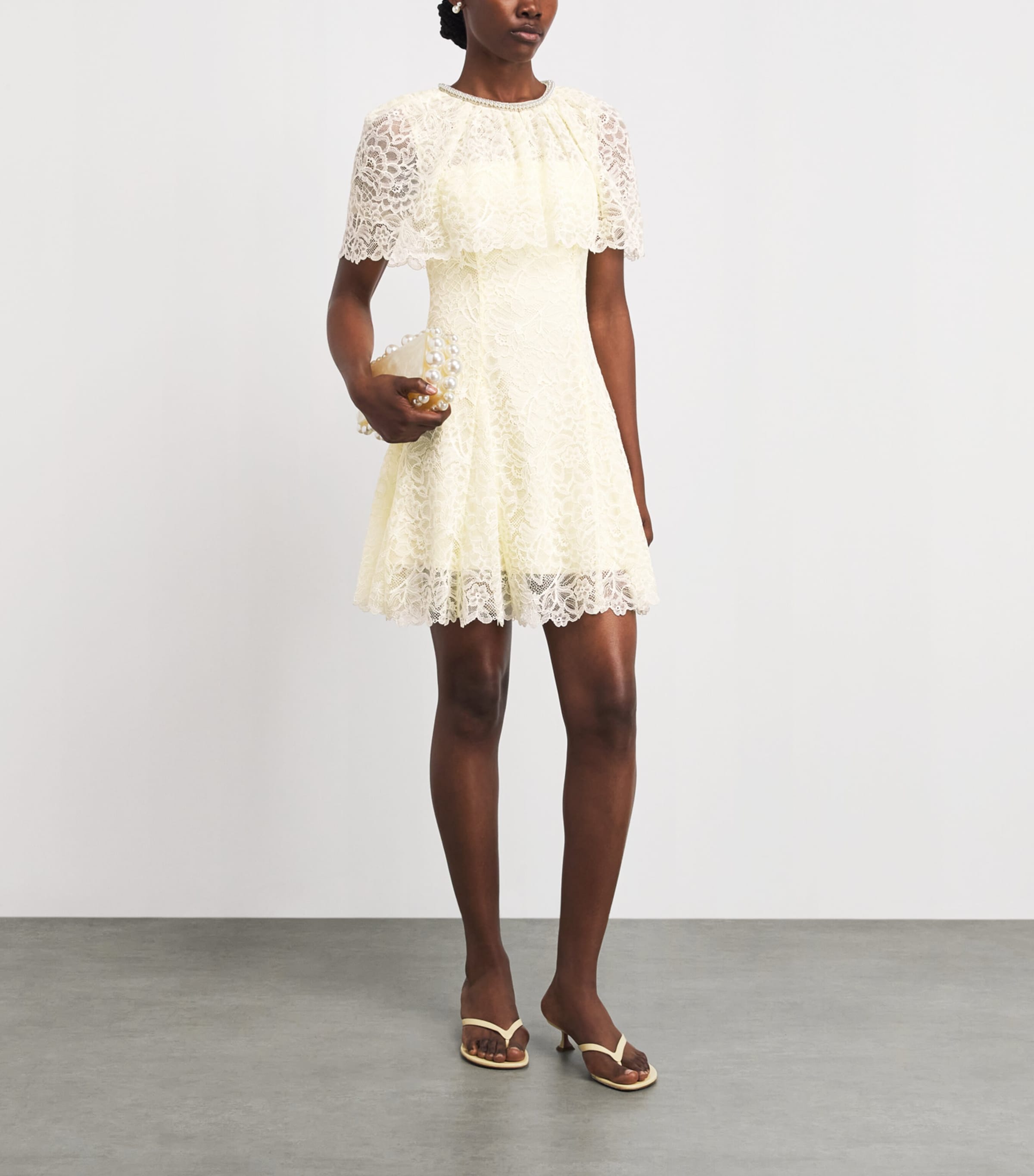 Self-Portrait Womens Lace Cape Mini Dress Yellow Image 2