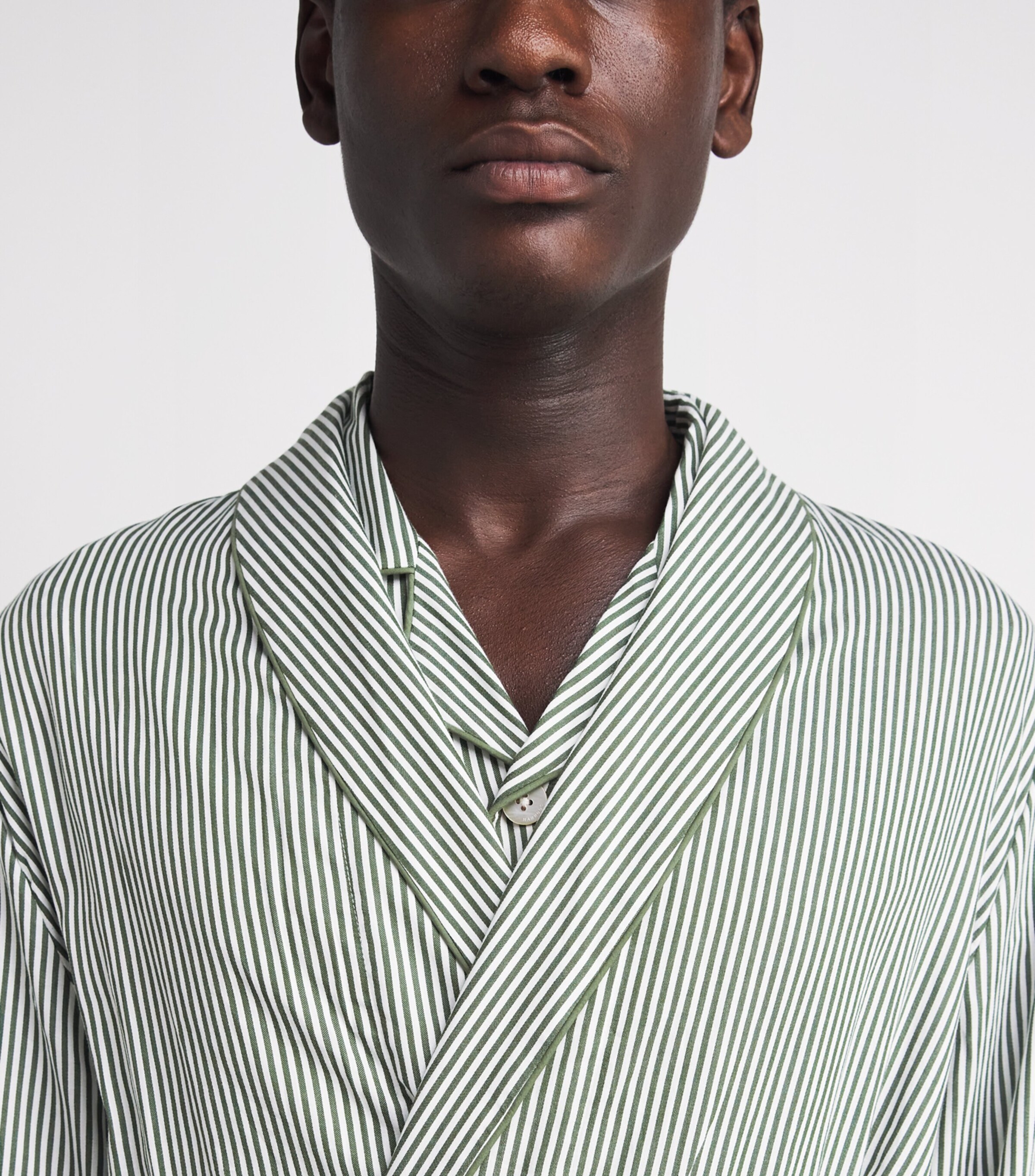 Harrods Mens Cotton Stripe Robe Green Image 3