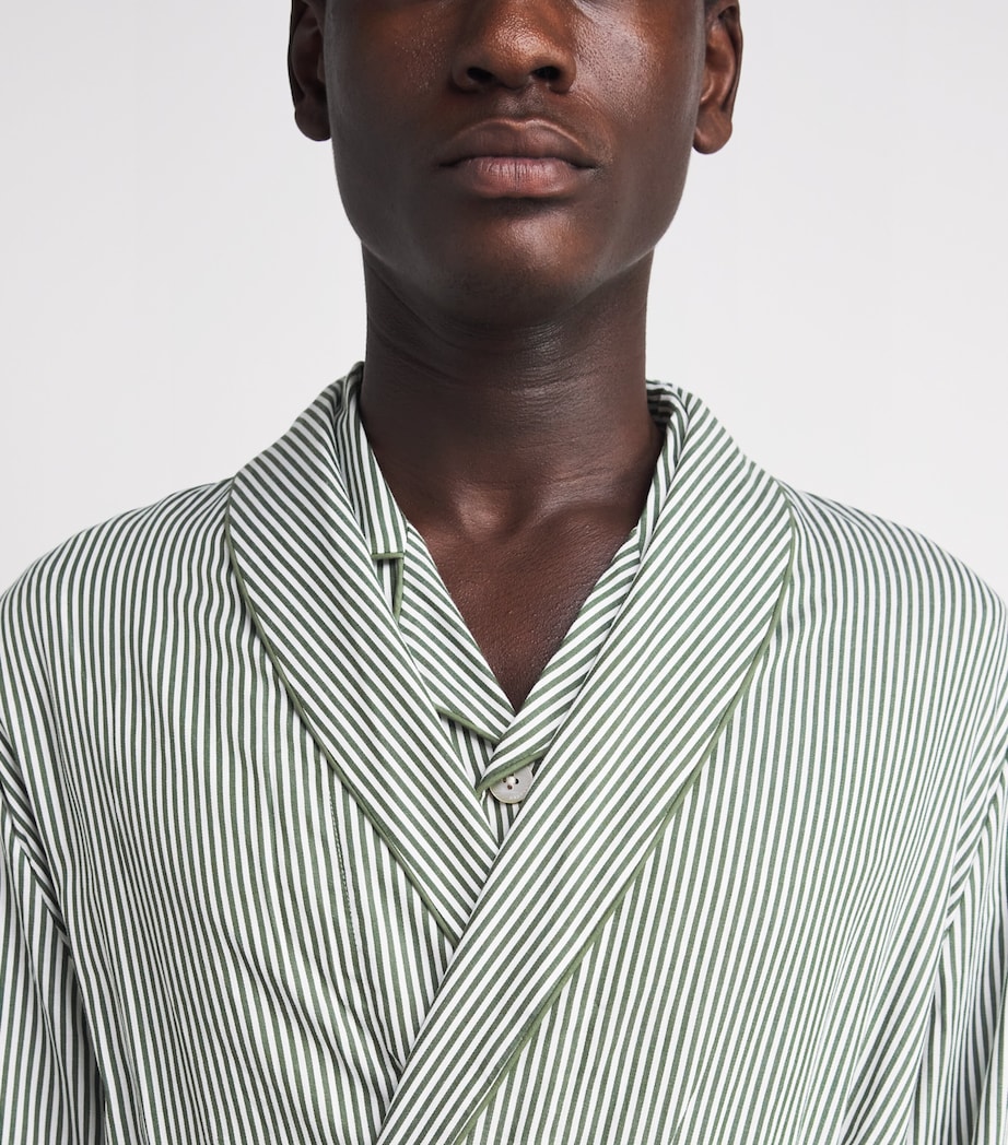 Harrods Mens Cotton Stripe Robe Green Image 3