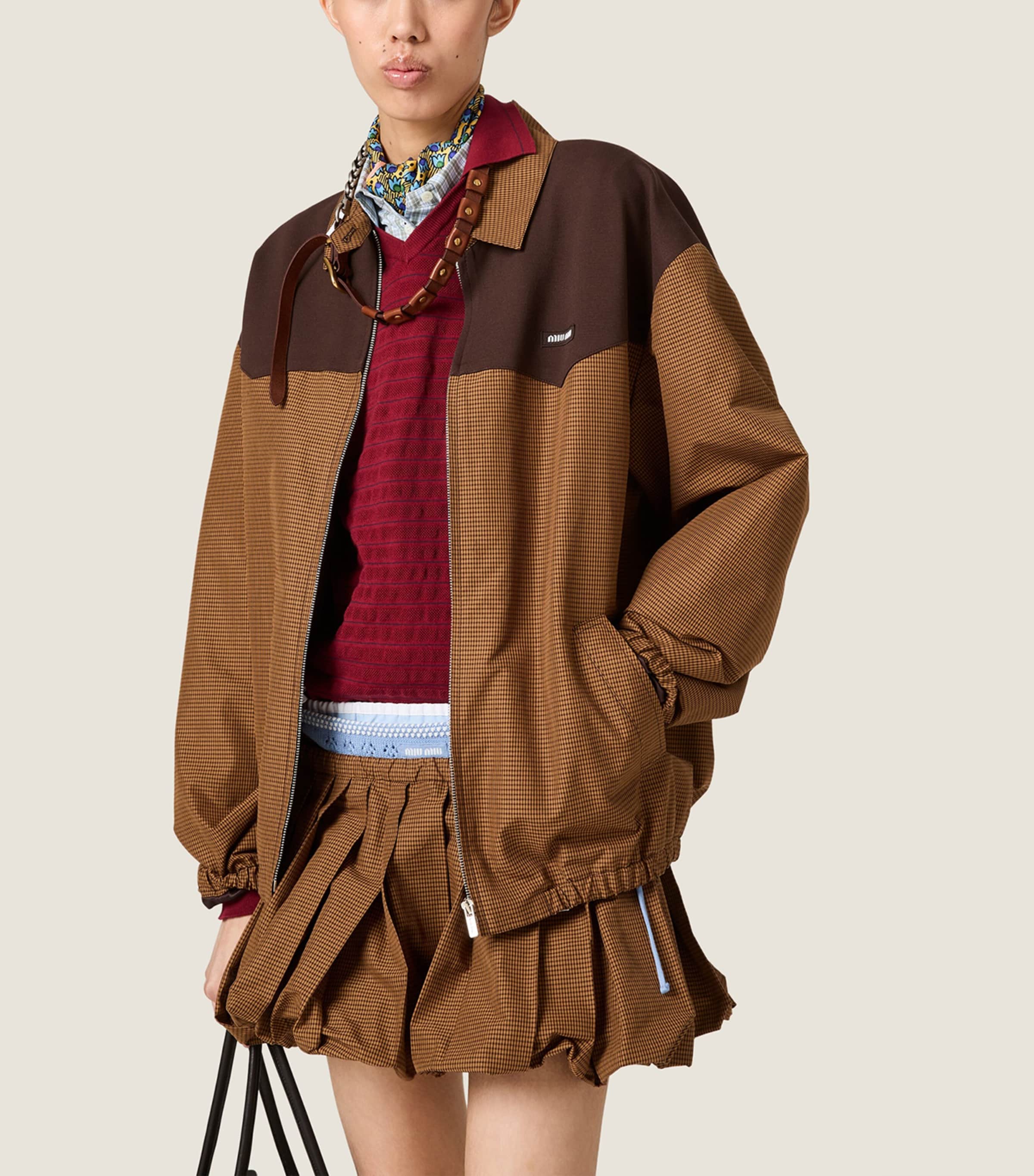 Miu Miu Womens Cotton Gingham Print Blouson Jacket Brown Image 5
