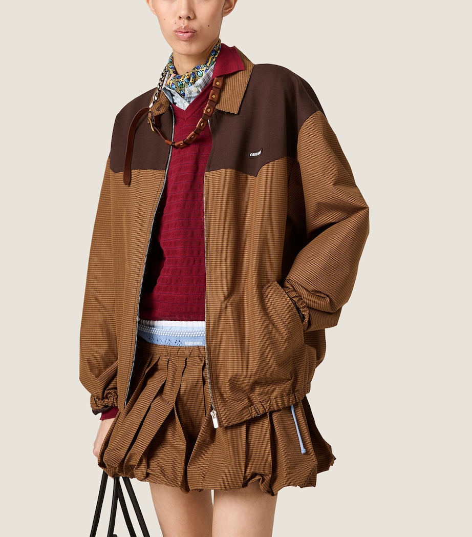 Miu Miu Womens Cotton Gingham Print Blouson Jacket Brown Image 5