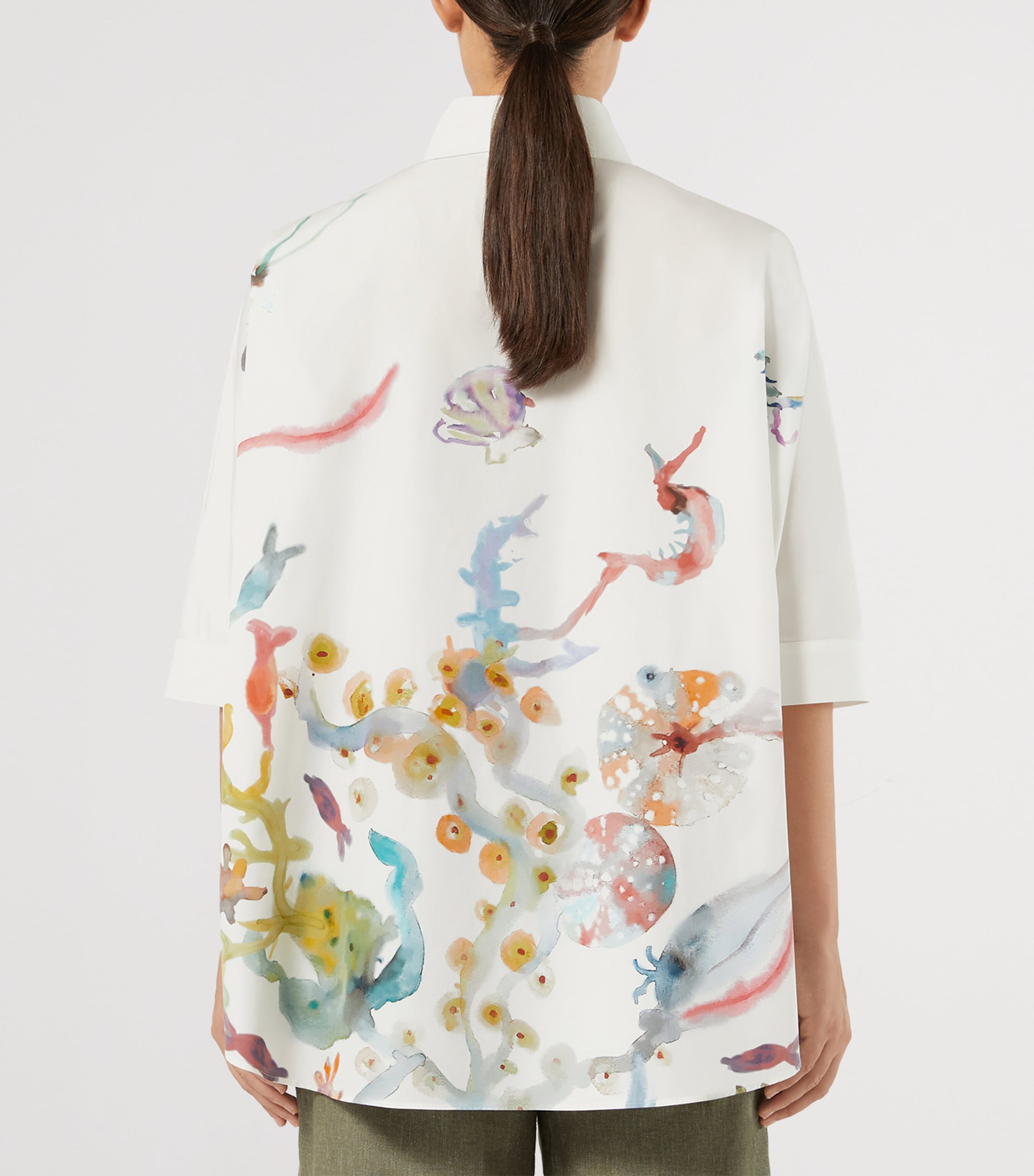Marina Rinaldi Womens Cotton Printed Short-Sleeve Shirt Ice Image 4