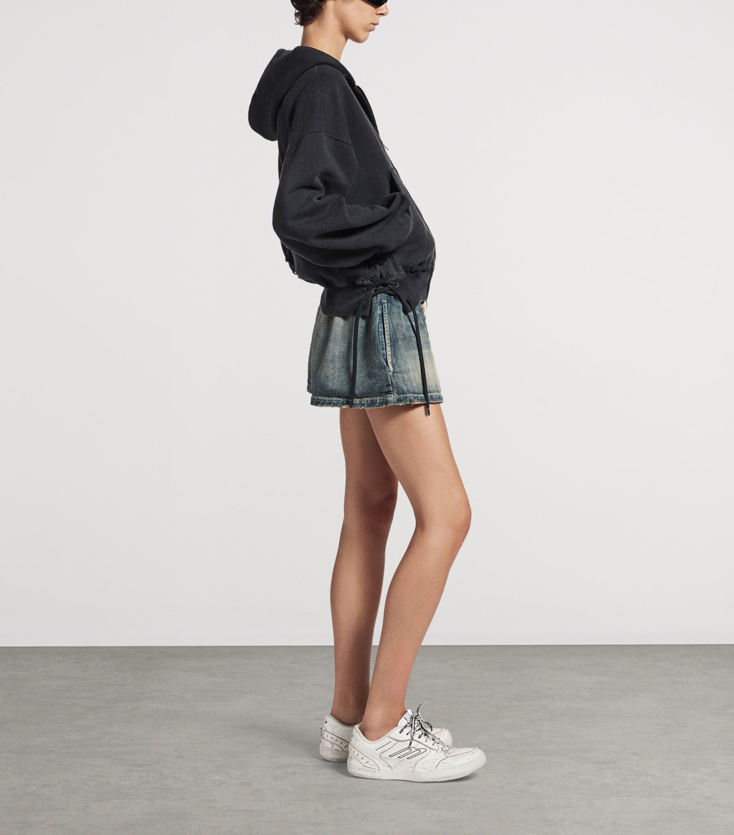 Cotton Lace-Up Zip Hoodie 1041 Image 4