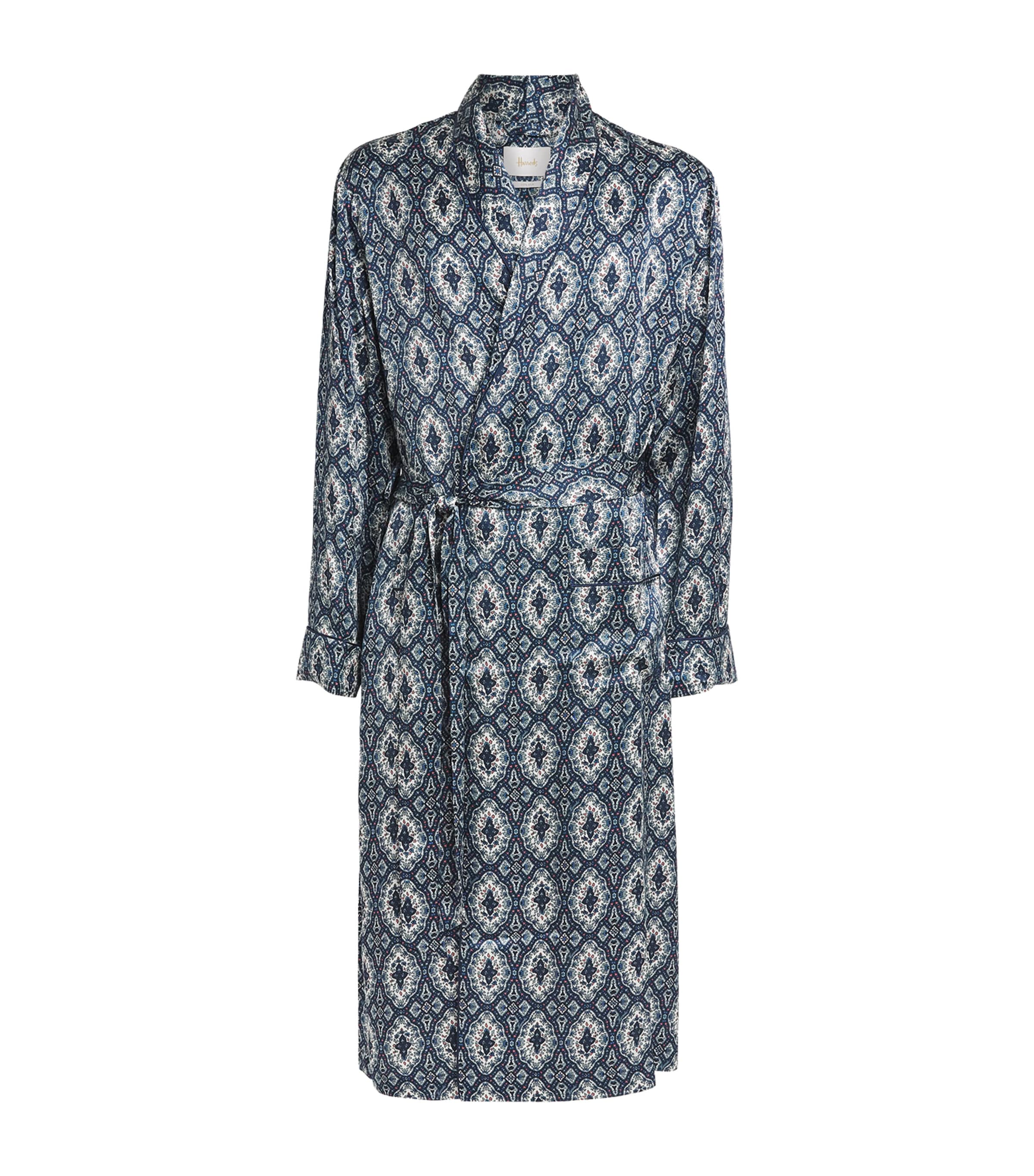Silk Tile Print Night Robe NAVY Image 1