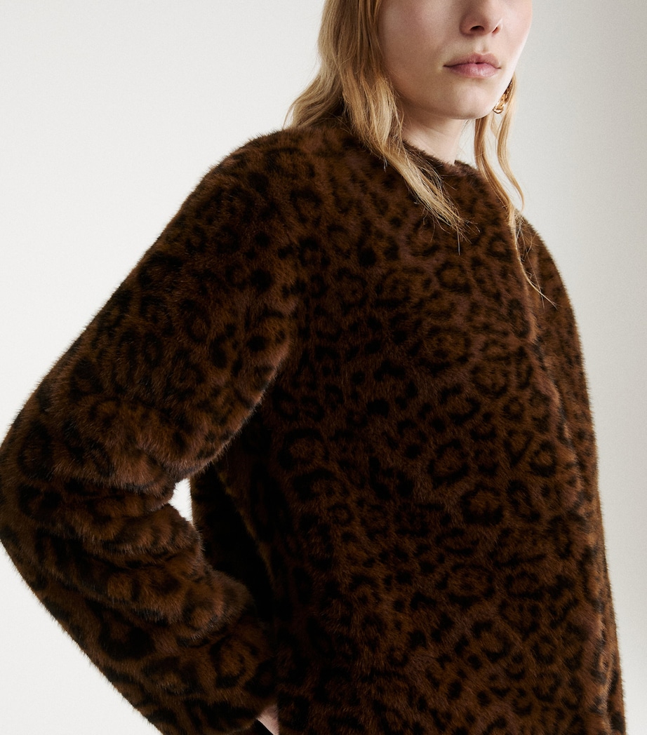 Marella Womens Faux Fur Leopard Print Jacket Cocoa Image 5