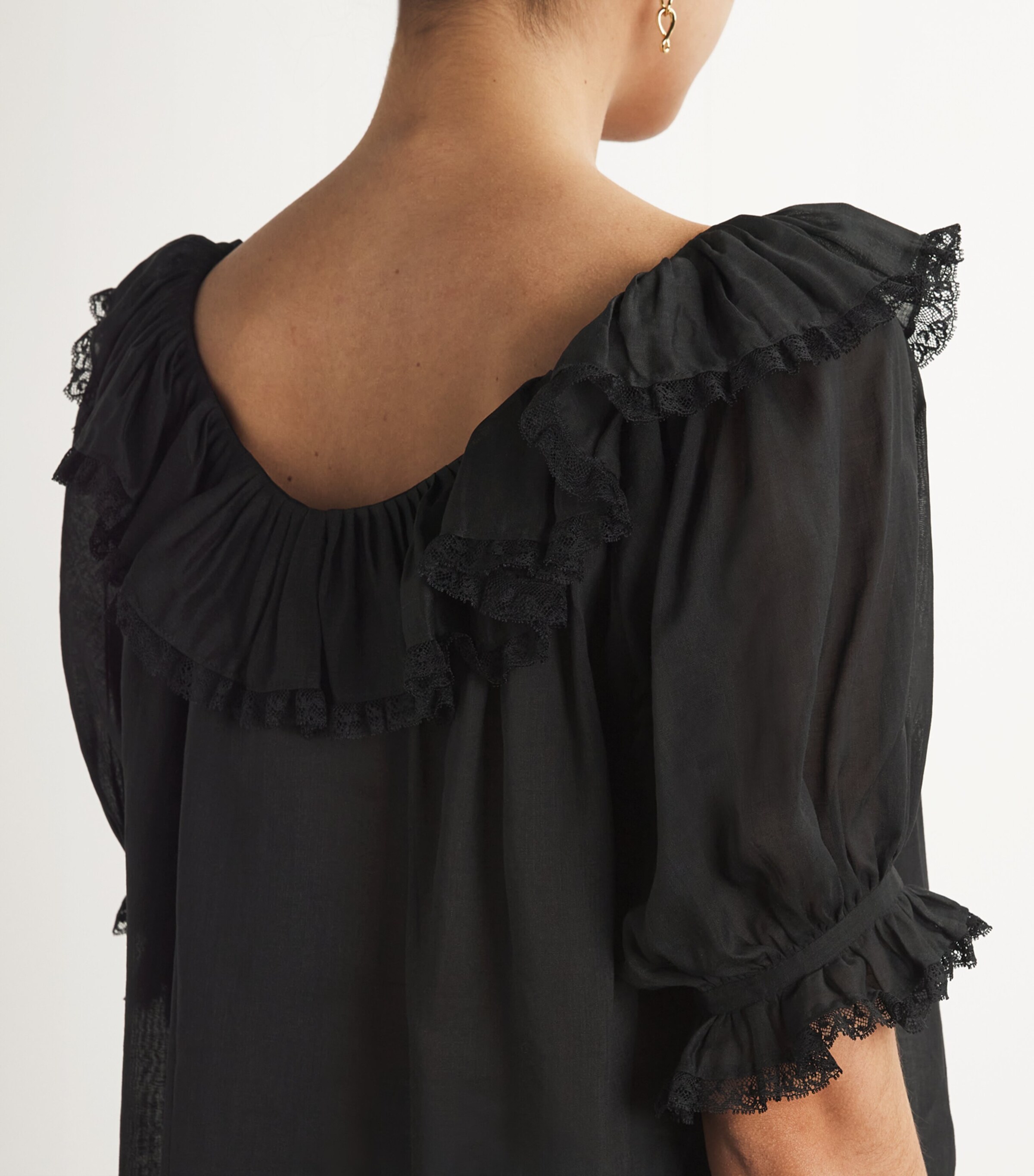 Ruffled-Trim Samara Top BLACK Image 6