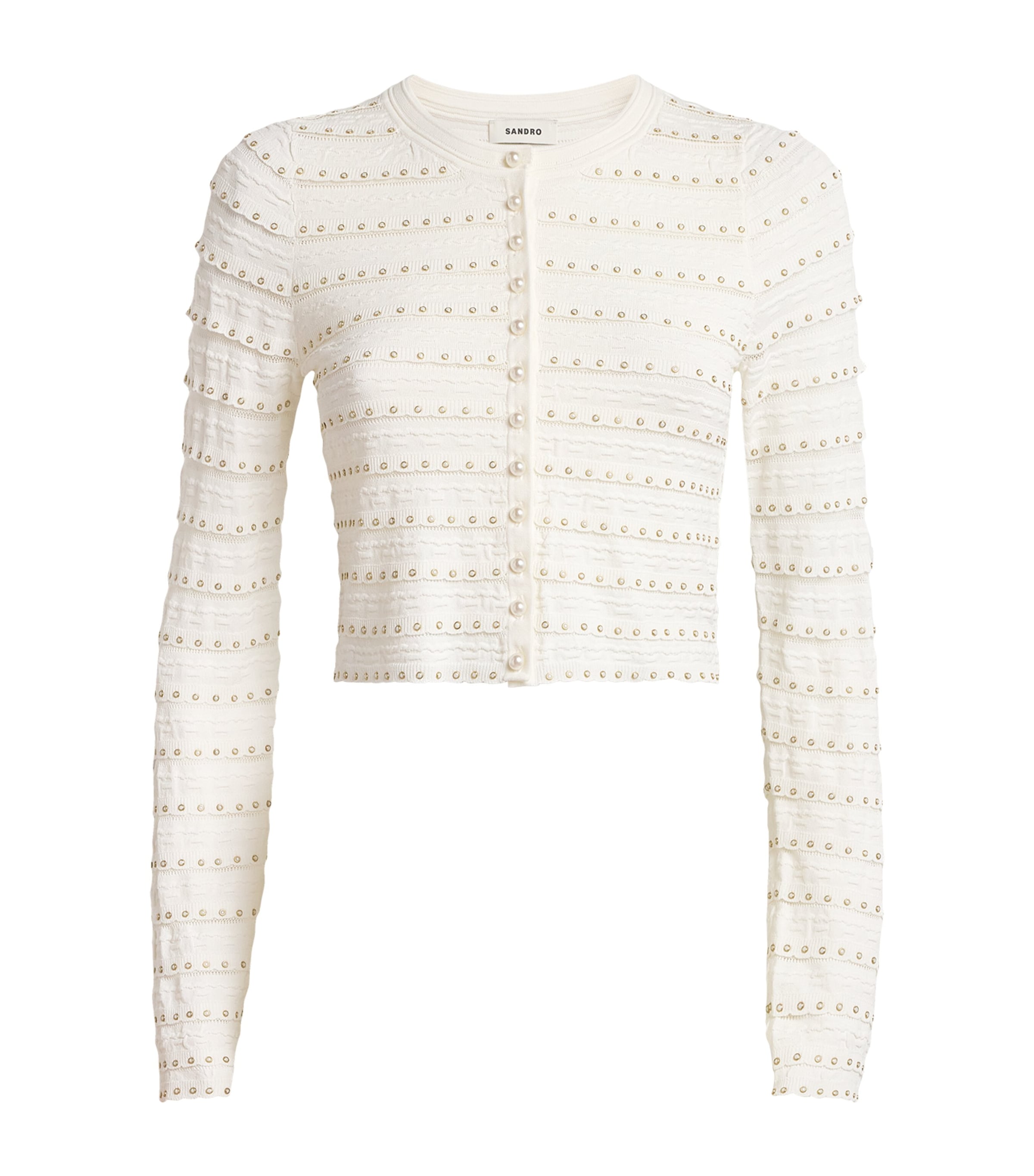 Sandro Beaded Jacquard Cardigan In Beige