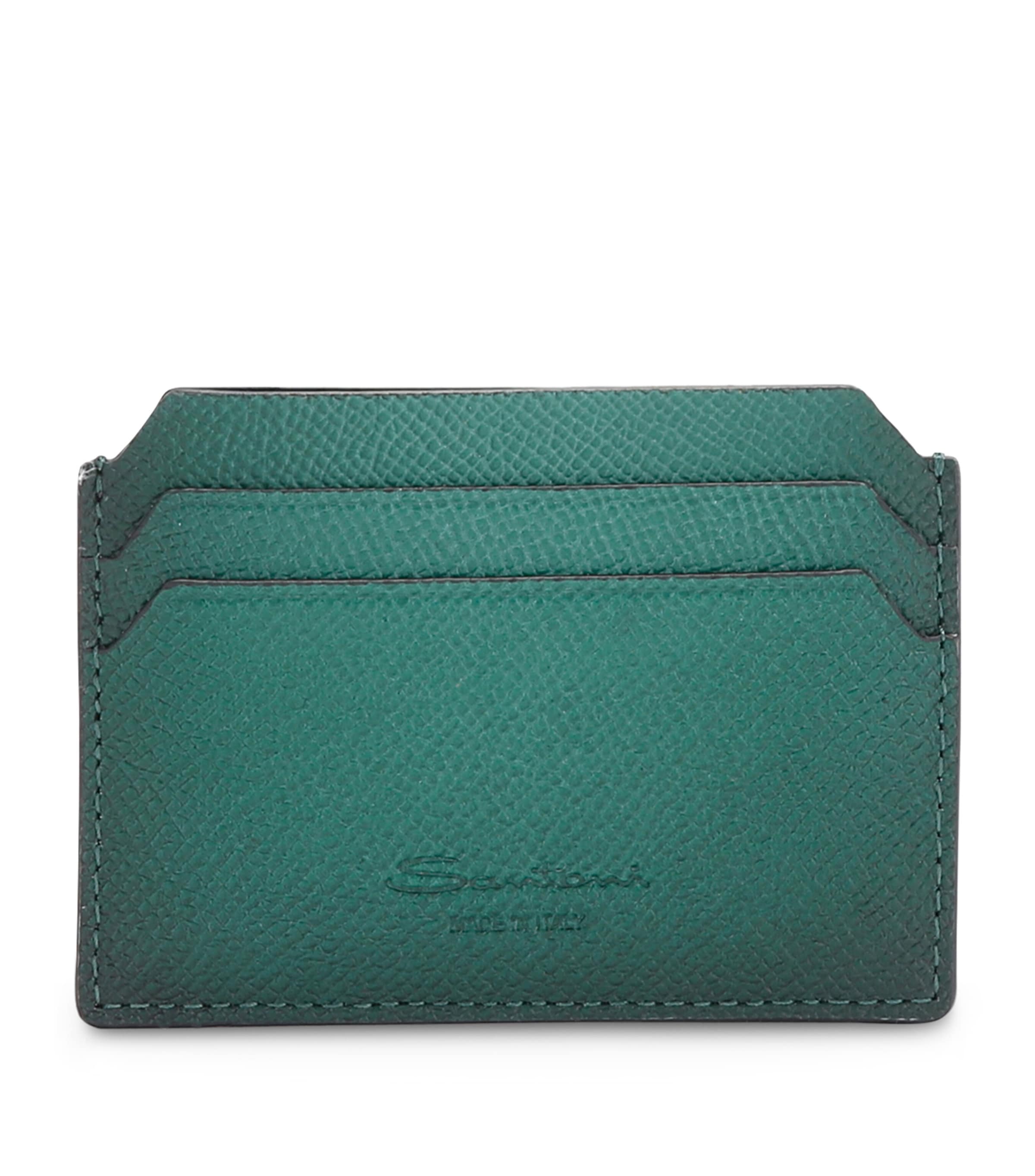 Shop Santoni Leather Card Holder In Green