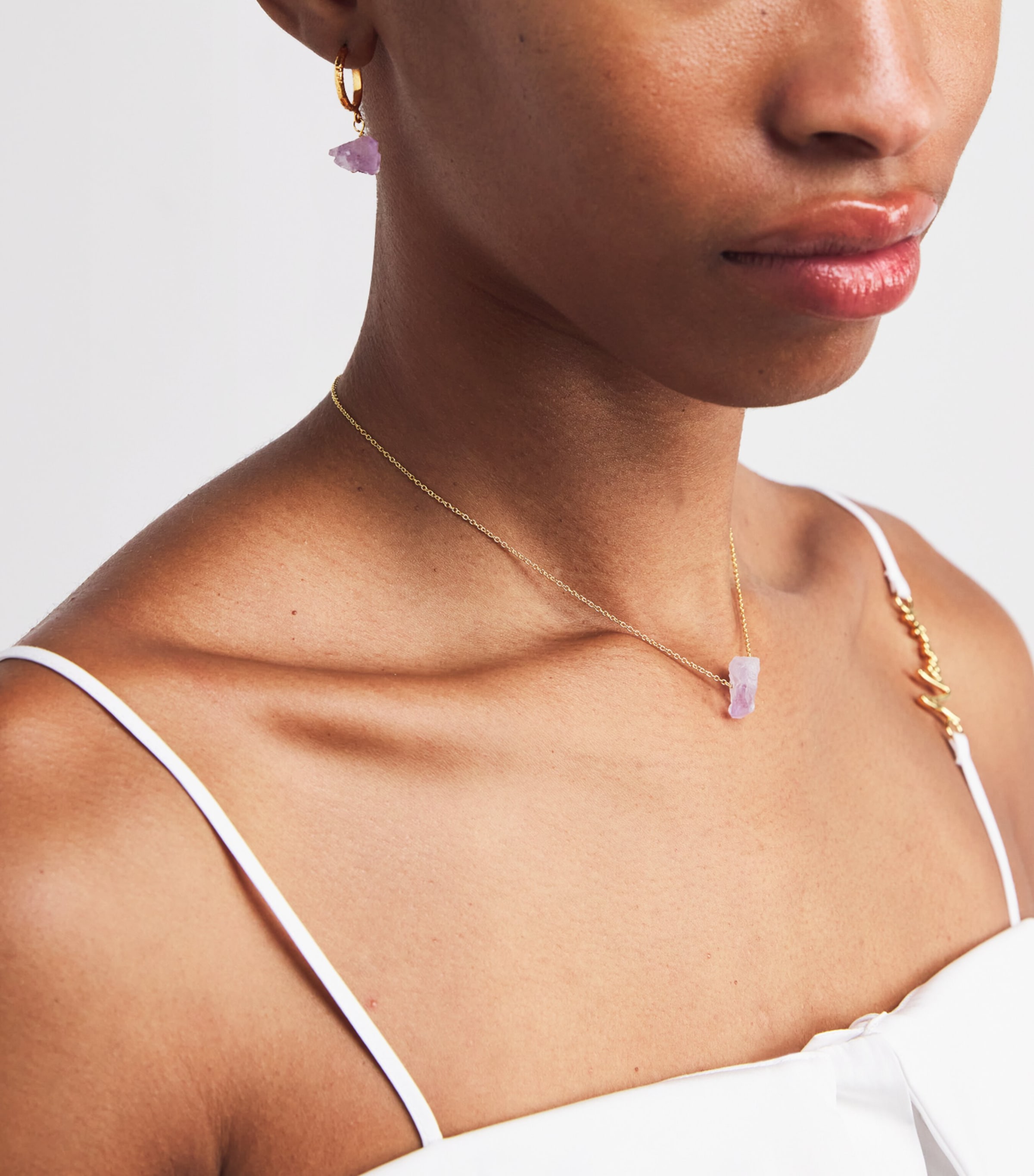 Gold-Plated and Amethyst Fystiki Hoop Earrings AMETHYST Image 2