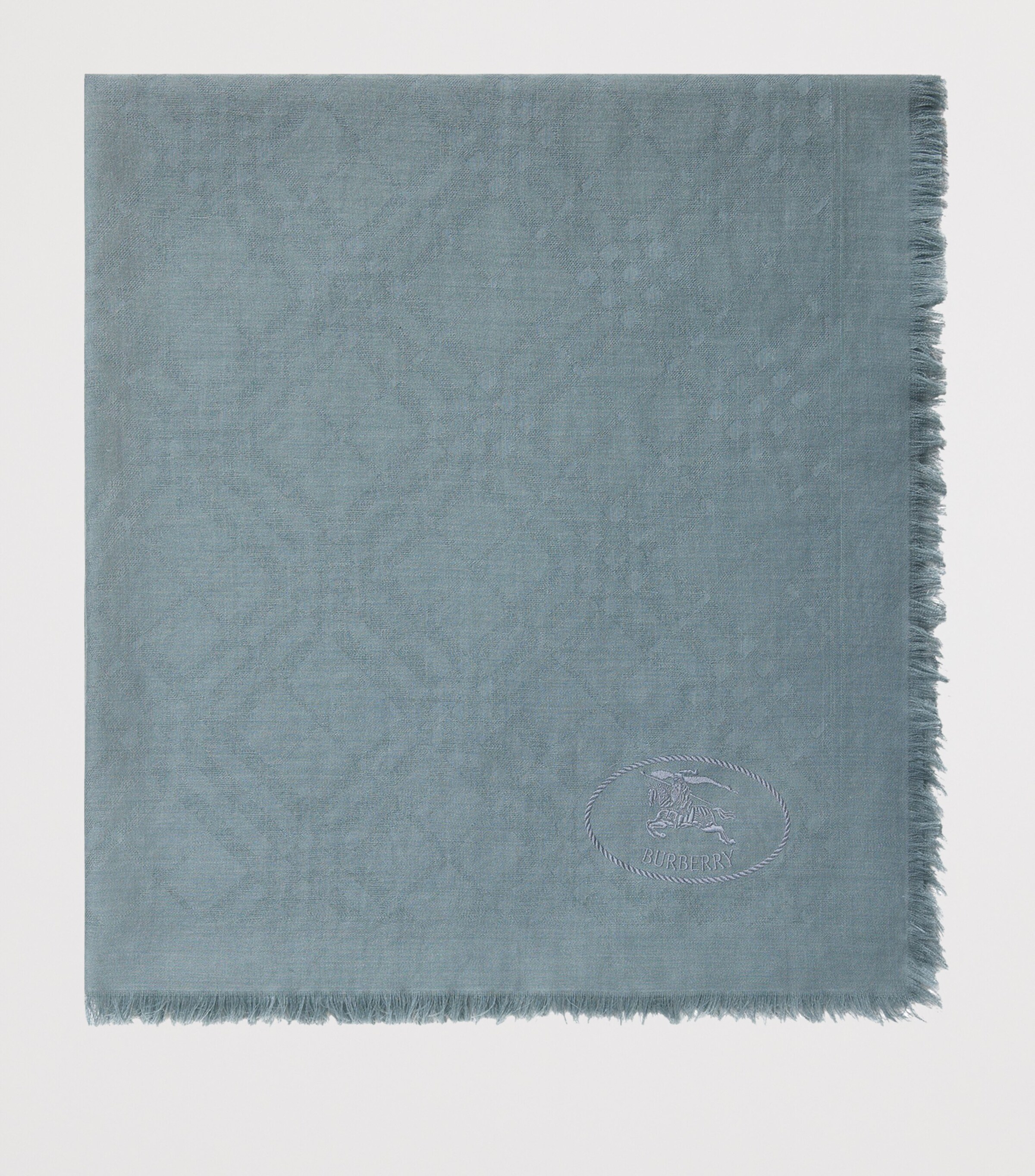Burberry Wool-Silk Wide Check Scarf Index Grey Image 6