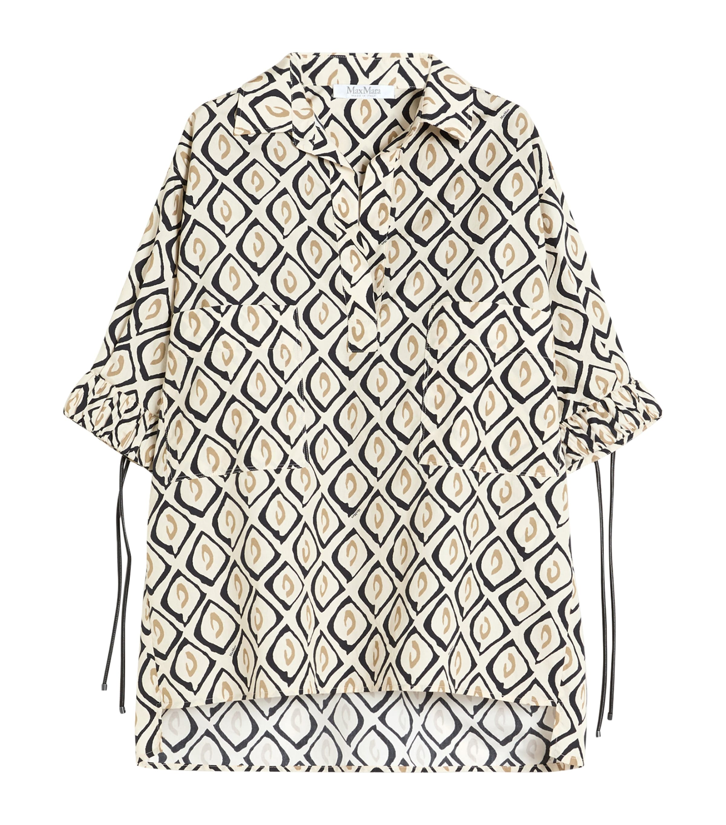 Max Mara Womens Cotton Poplin Printed Drawstring Shirt Beige Image 1