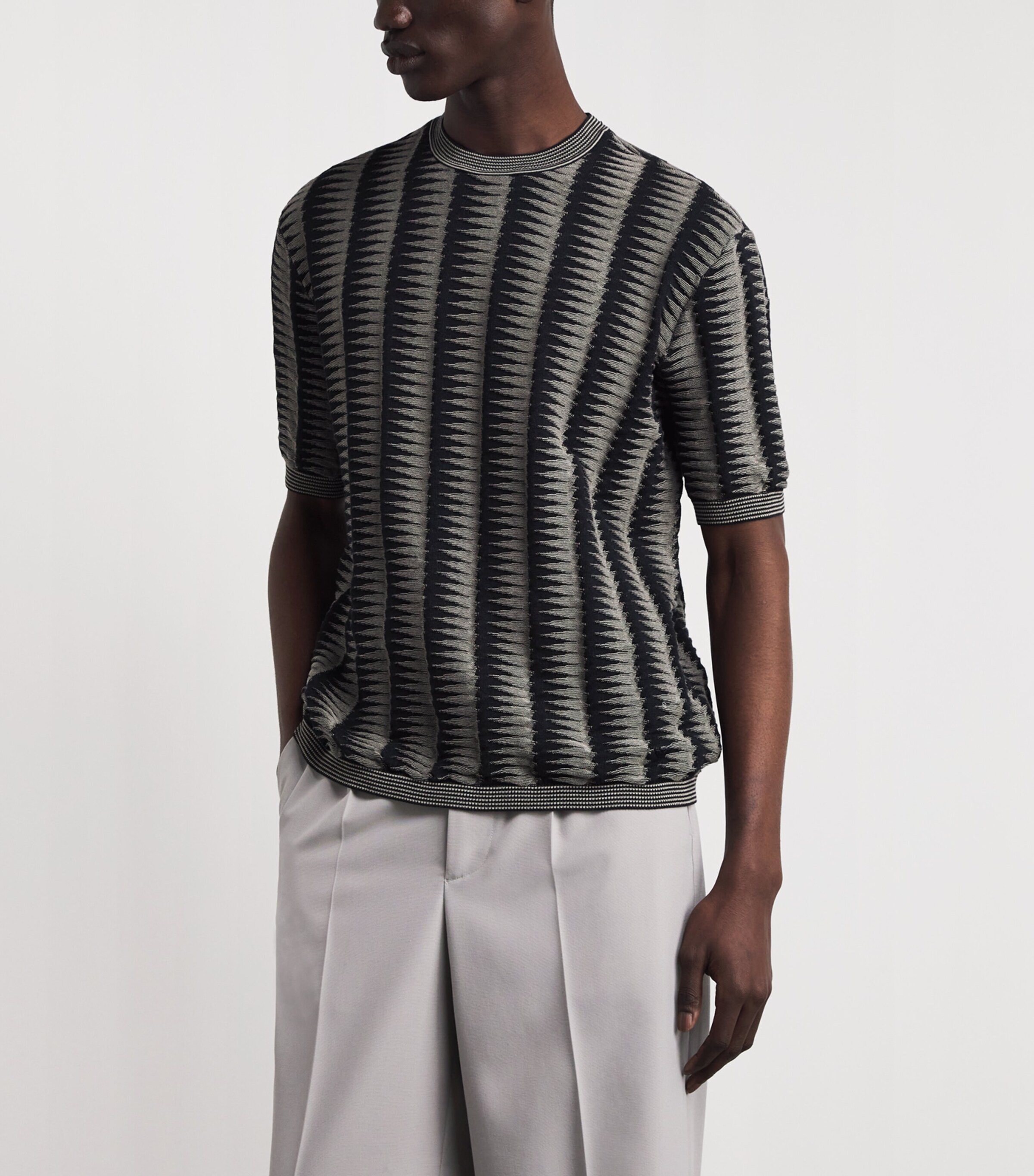 Emporio Armani Mens Cotton Knitted Jacquard T-Shirt Image 4