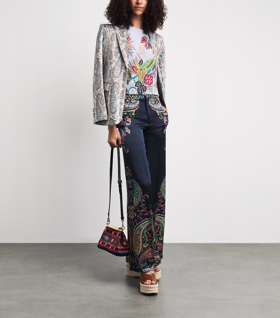 Etro Womens Silk Paisley T-Shirt Prnt/pl Blu Bs Image 2