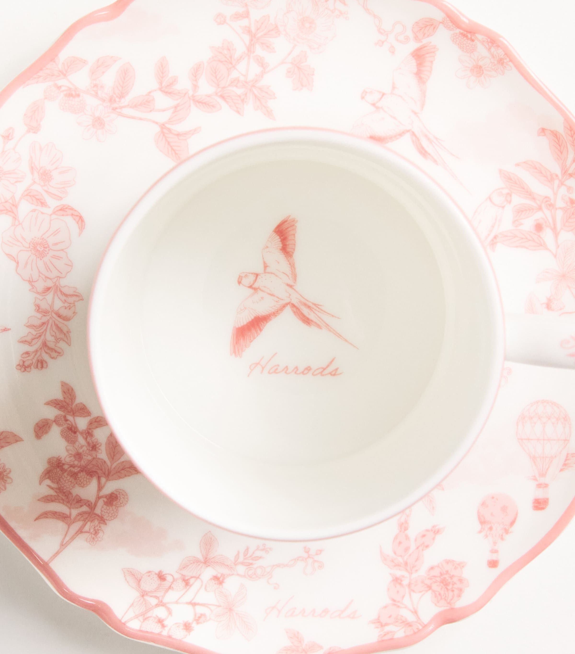Harrods Fine Bone China Toile Espresso Cup and Saucer Pink Image 3