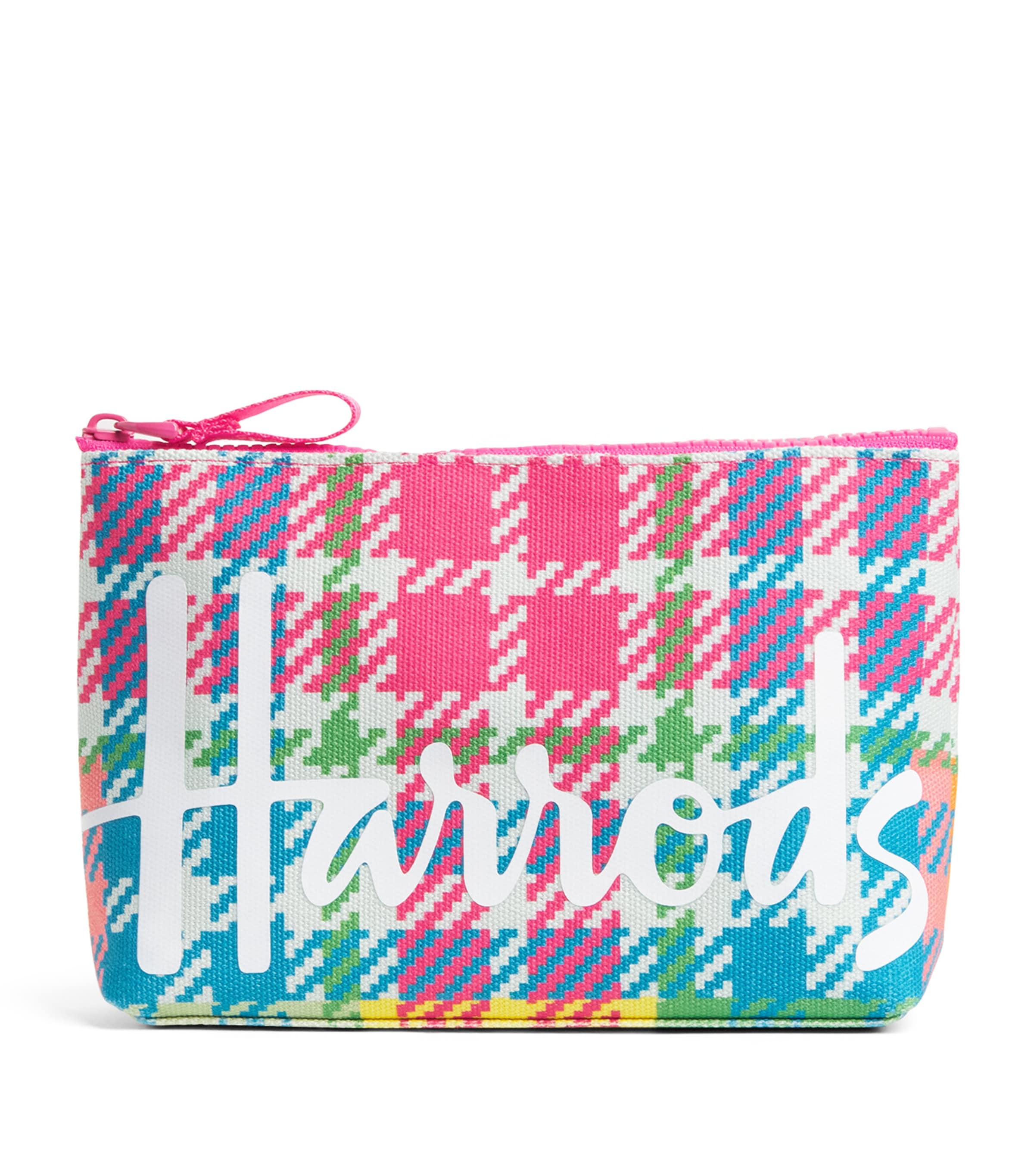 Harrods Small Cotton Tartan Logo Cosmetic Bag Image 1