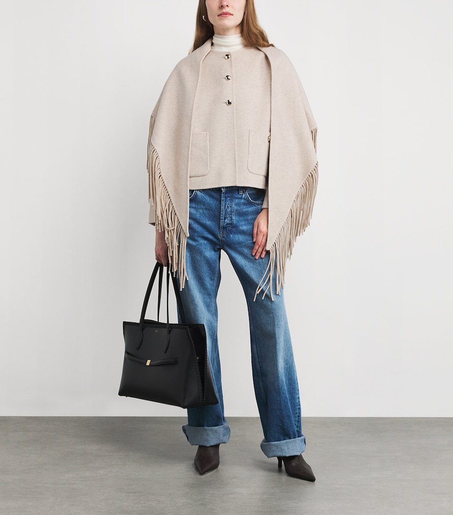 Wool-Blend Cape-Overlay Coat ECRU Image 2