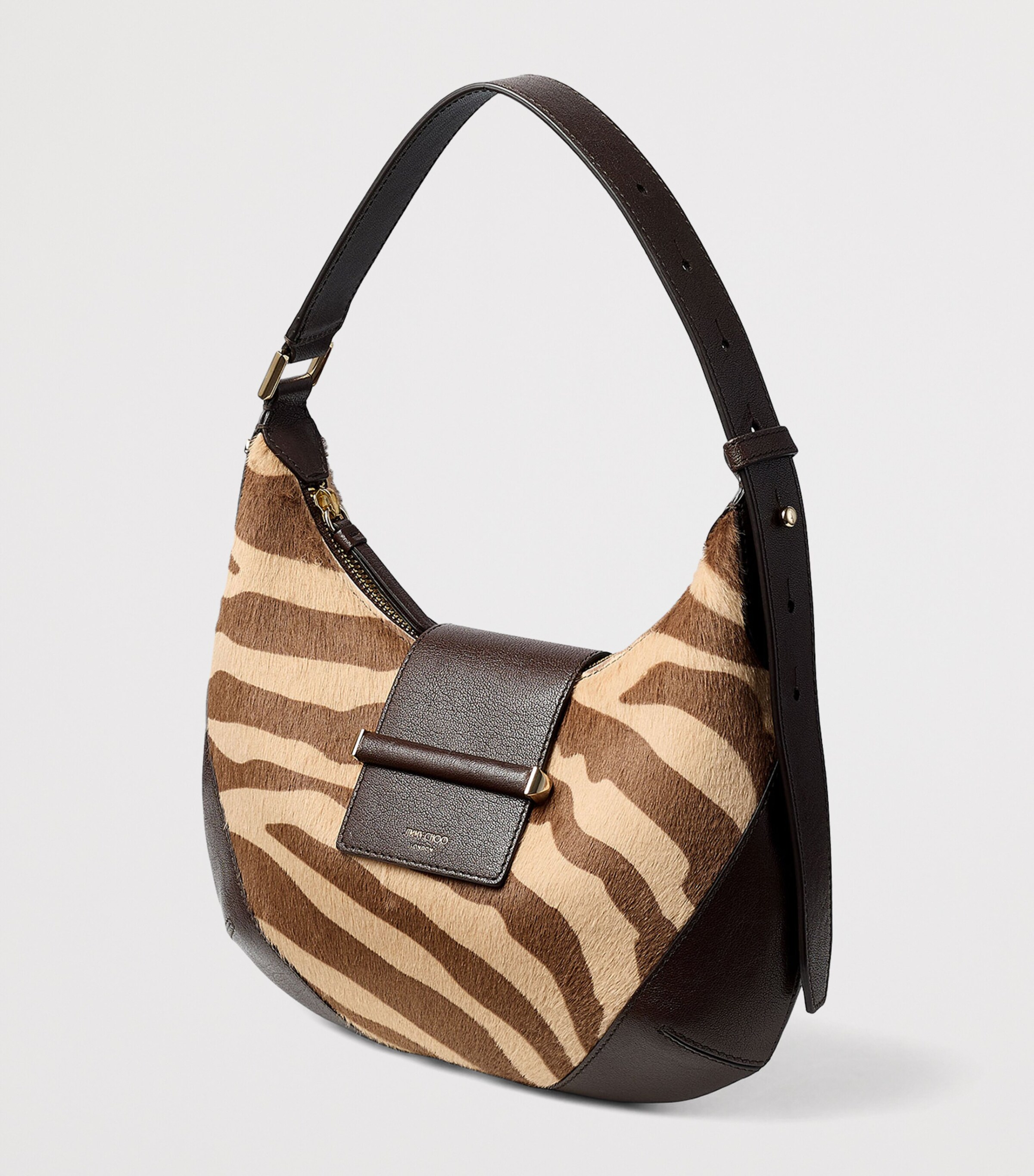 Small Bar Pony Hair-Leather Shoulder Bag NATURAL/CHOCOLATE/SH Image 2