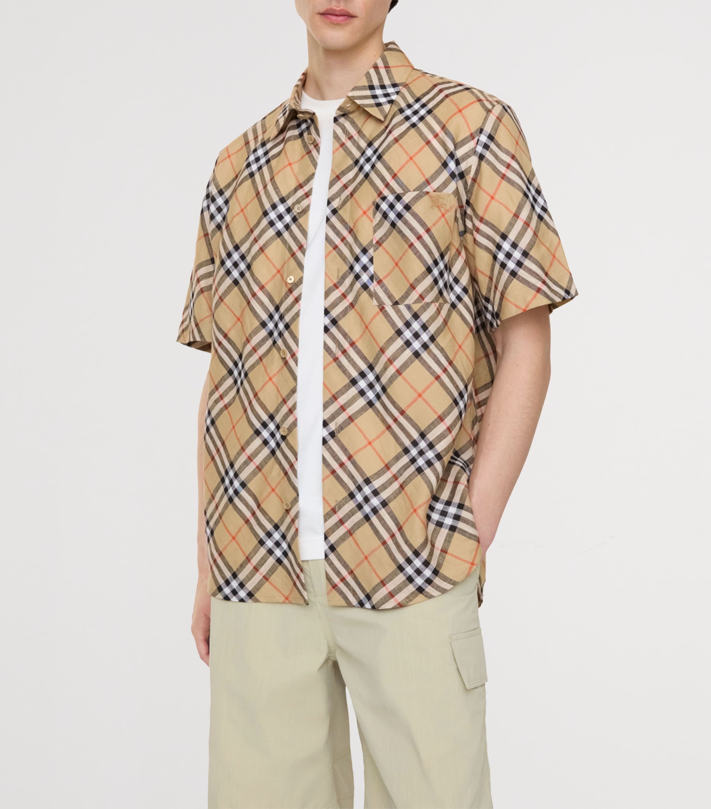 Burberry Mens Linen Check Shirt Sand Ip Check Image 2