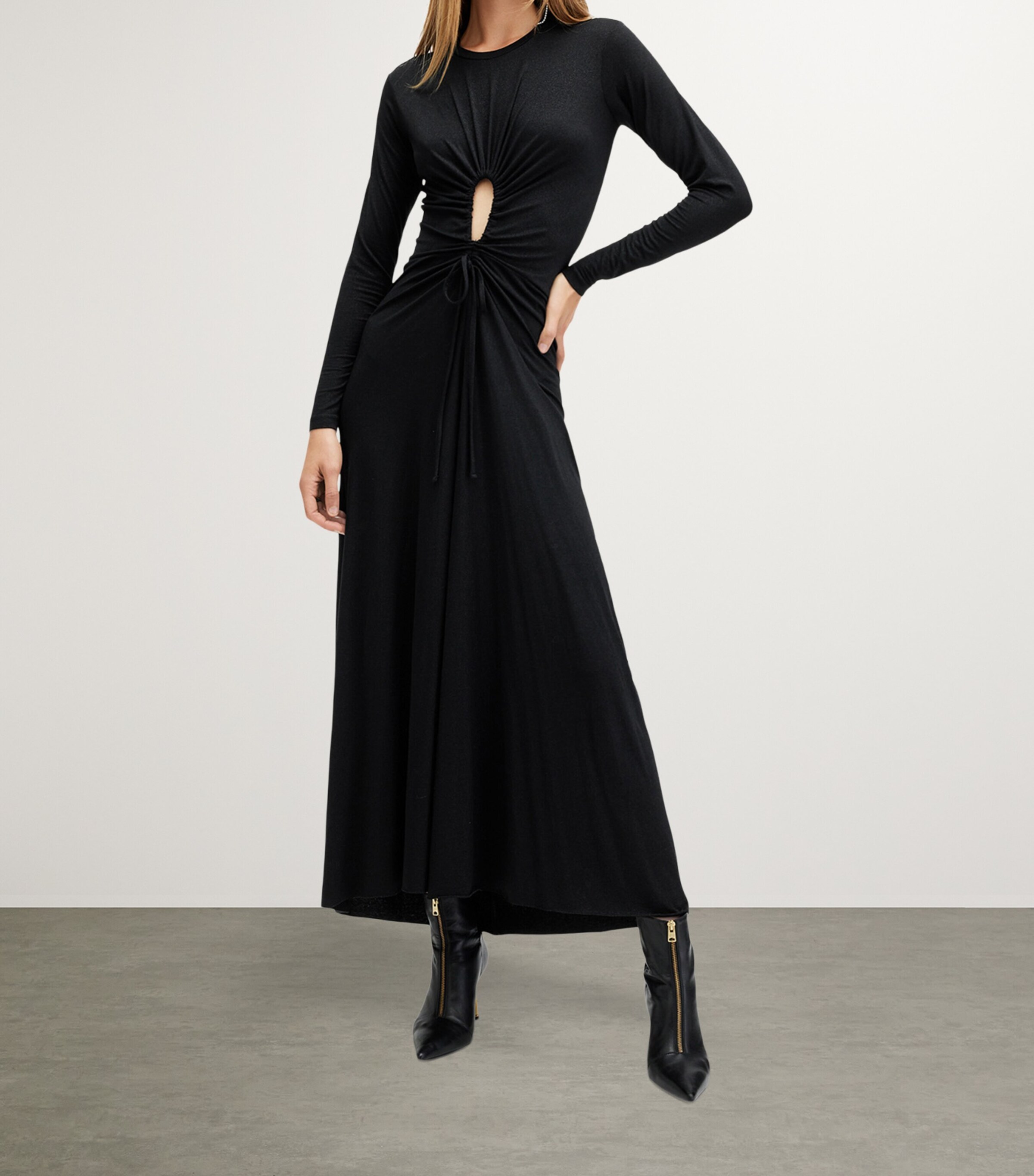 AllSaints Womens Xylia Long-Sleeve Maxi Dress Metallic Black Image 3