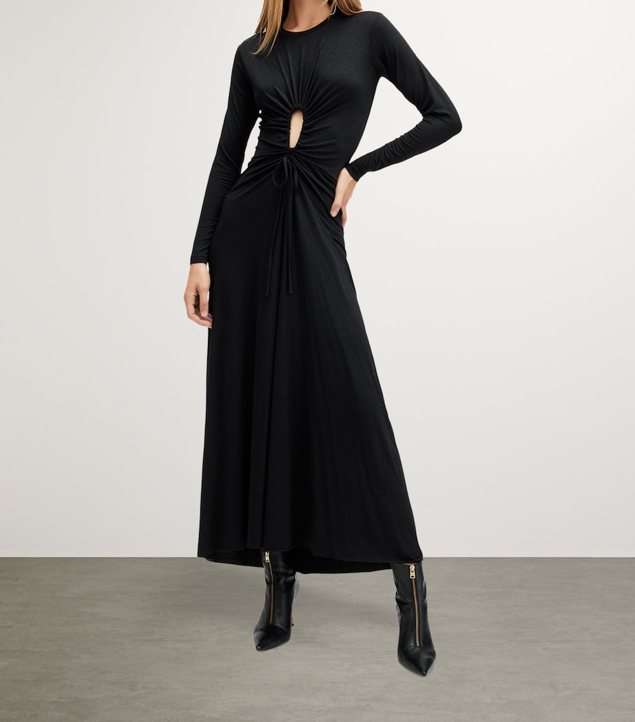 AllSaints Womens Xylia Long-Sleeve Maxi Dress Metallic Black Image 3