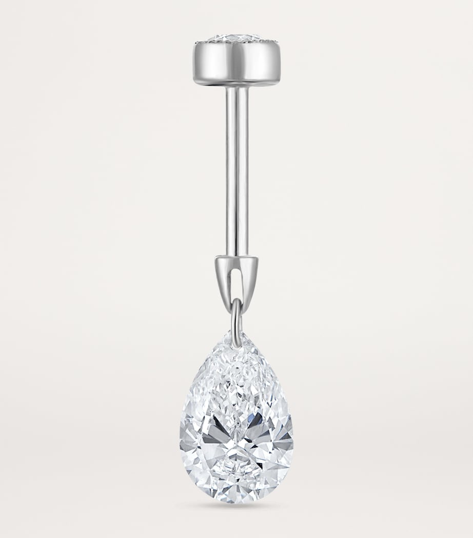 White Gold Floating Pear Diamond Charm Threaded Stud Earring (7mm) WHITE GOLD Image 2