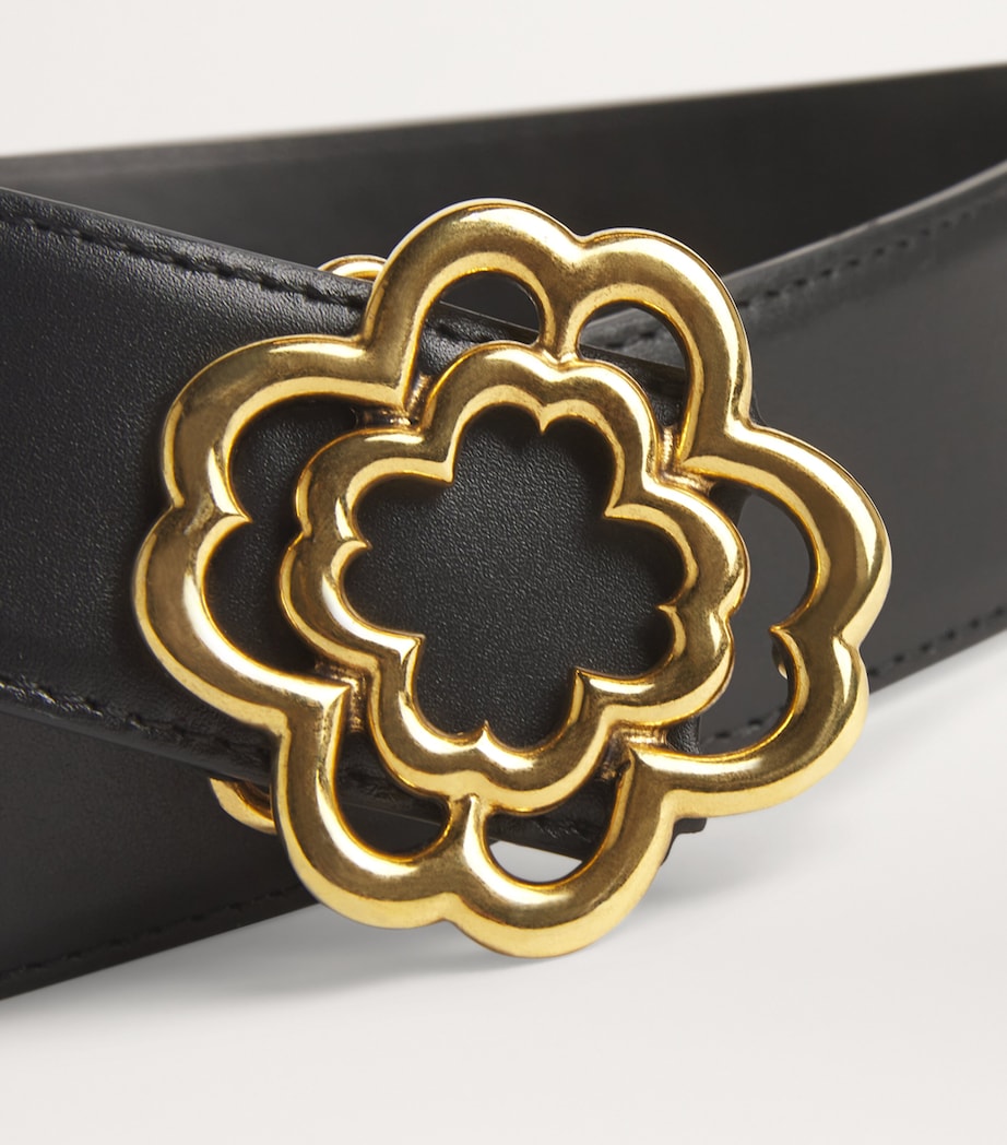 Leather Clover Buckle Belt BLACK Image 6